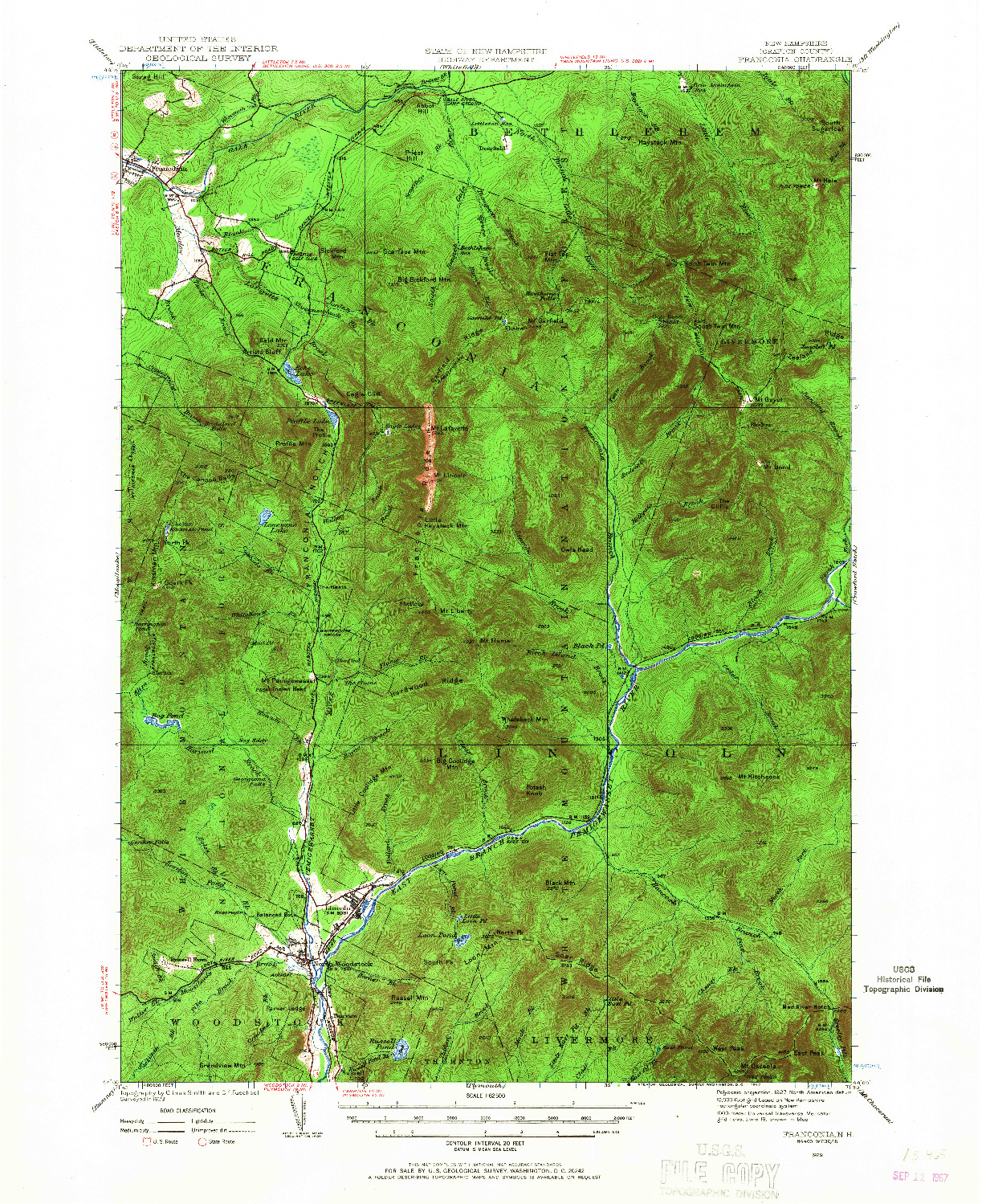 USGS 1:62500-SCALE QUADRANGLE FOR FRANCONIA, NH 1929