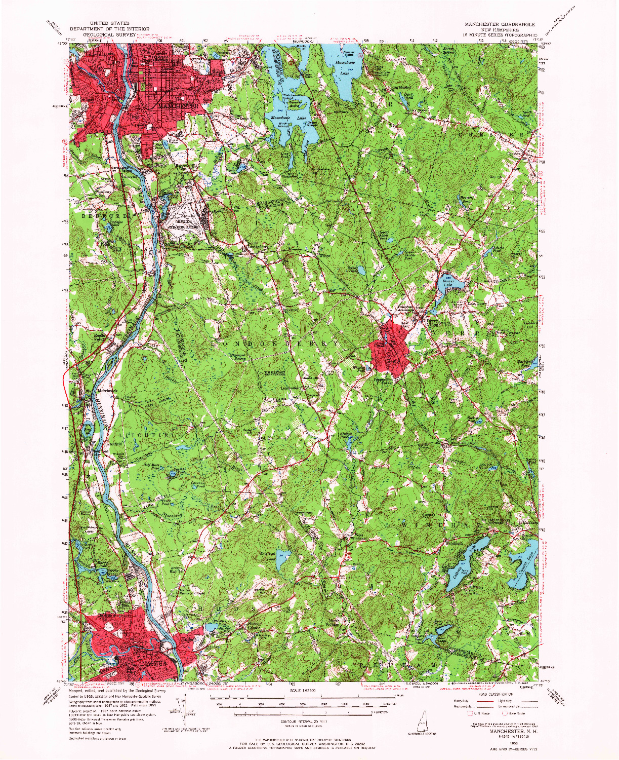 USGS 1:62500-SCALE QUADRANGLE FOR MANCHESTER, NH 1953