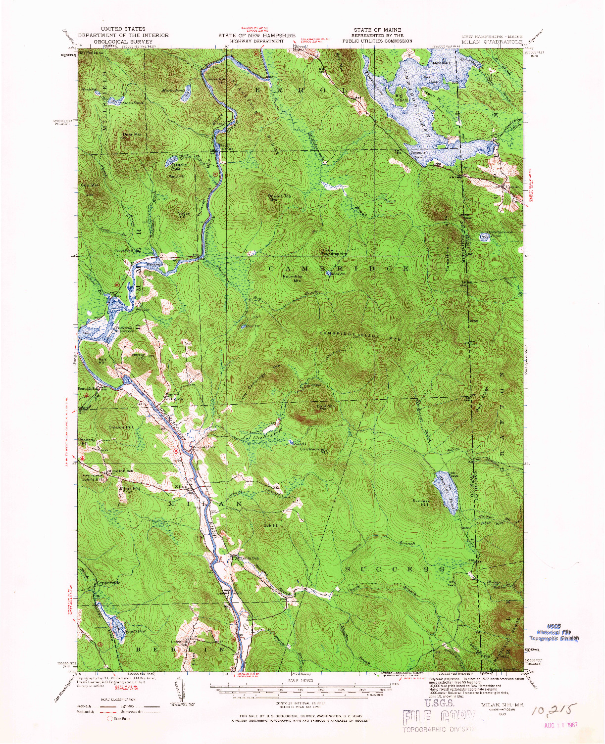 USGS 1:62500-SCALE QUADRANGLE FOR MILAN, NH 1930