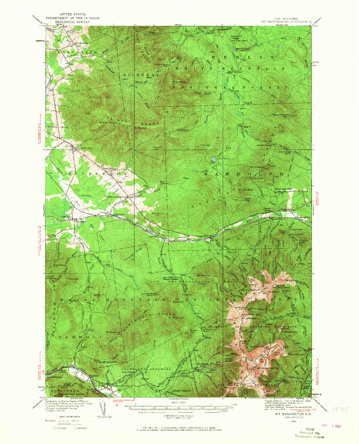 USGS 1:62500-SCALE QUADRANGLE FOR MT. WASHINGTON, NH 1935