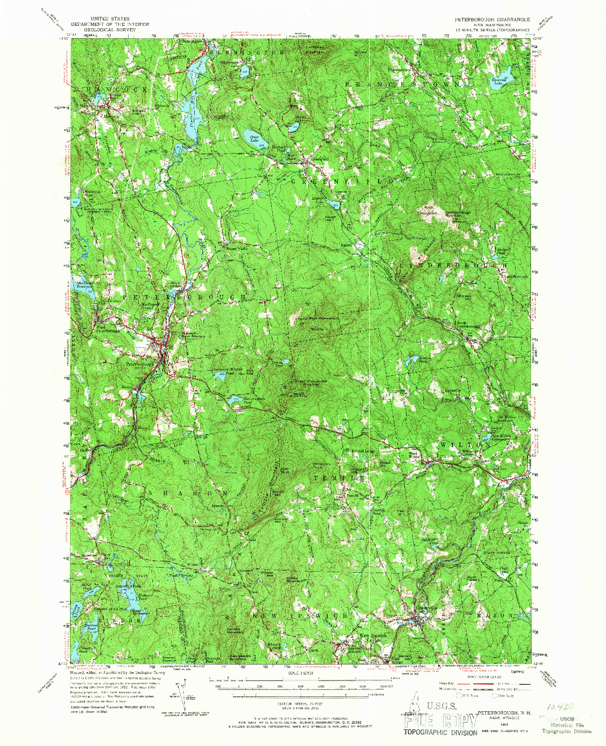 USGS 1:62500-SCALE QUADRANGLE FOR PETERBOROUGH, NH 1953
