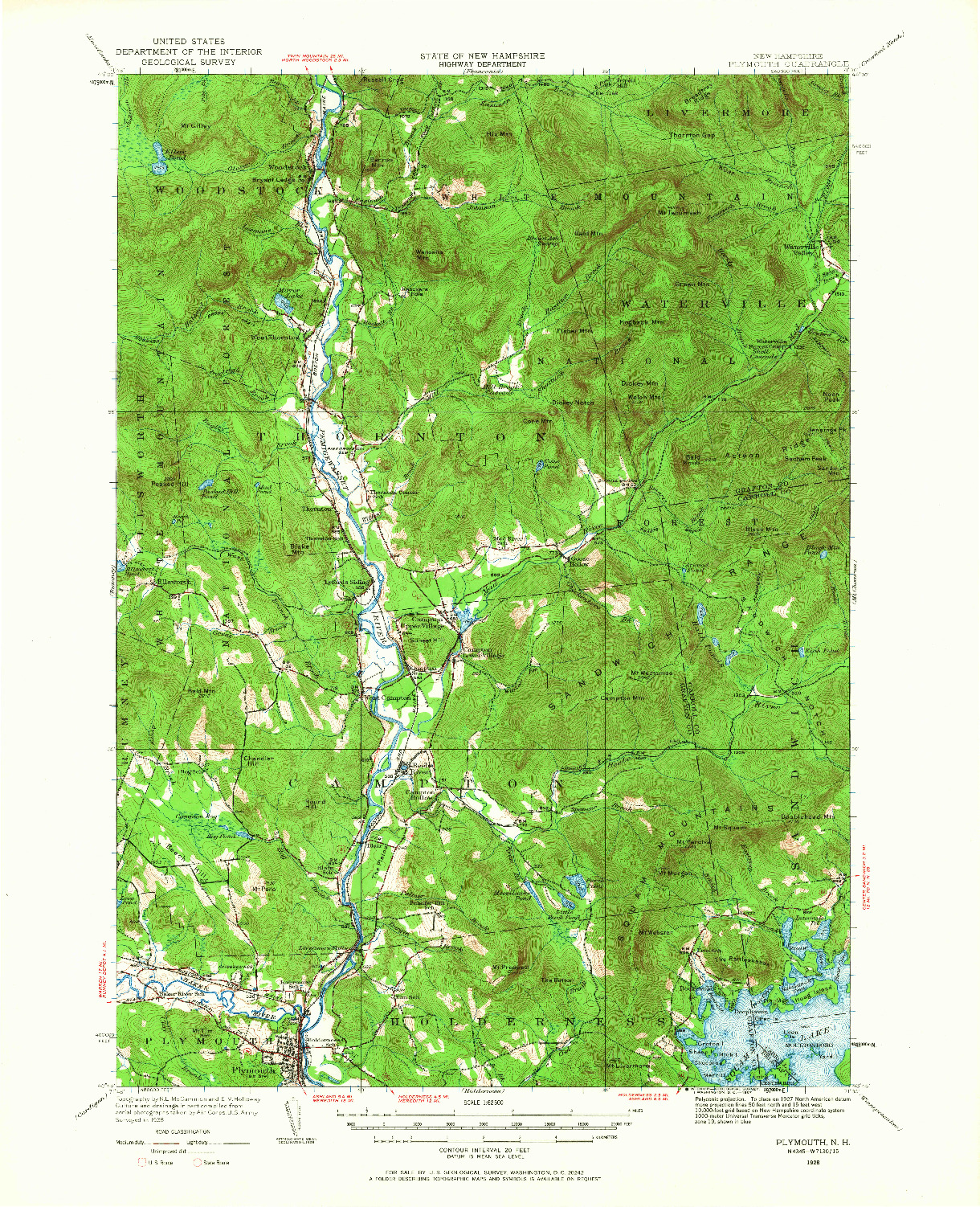 USGS 1:62500-SCALE QUADRANGLE FOR PLYMOUTH, NH 1928