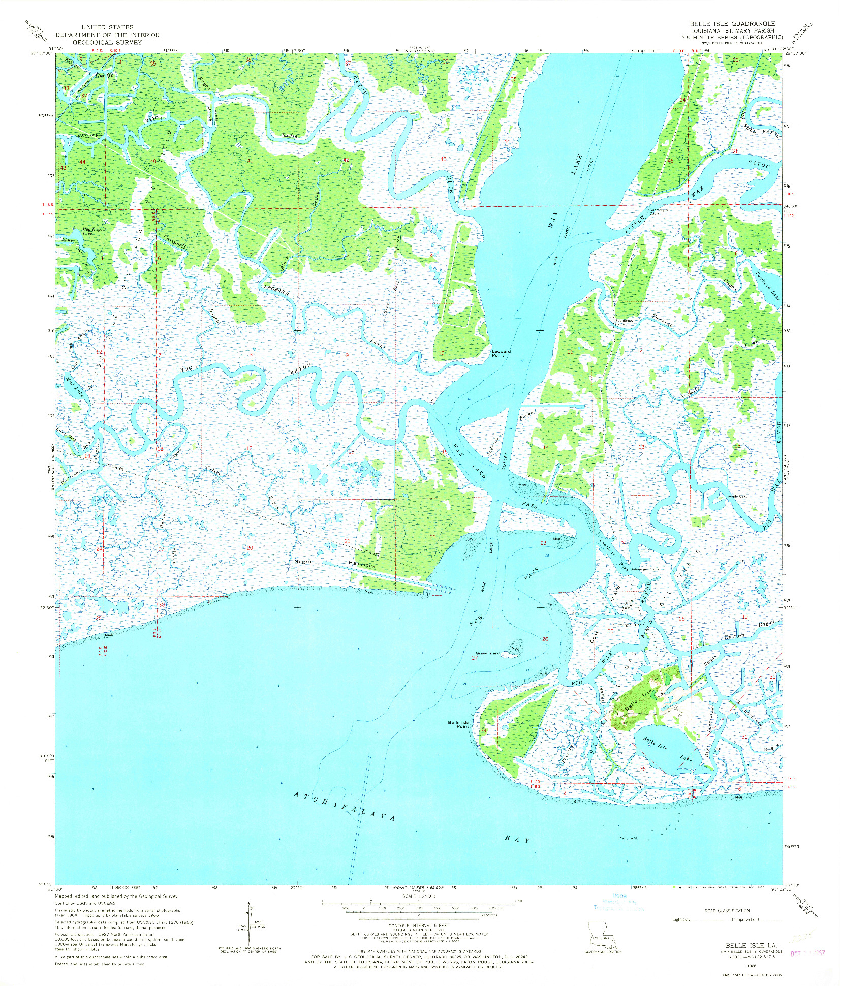 USGS 1:24000-SCALE QUADRANGLE FOR BELLE ISLE, LA 1966