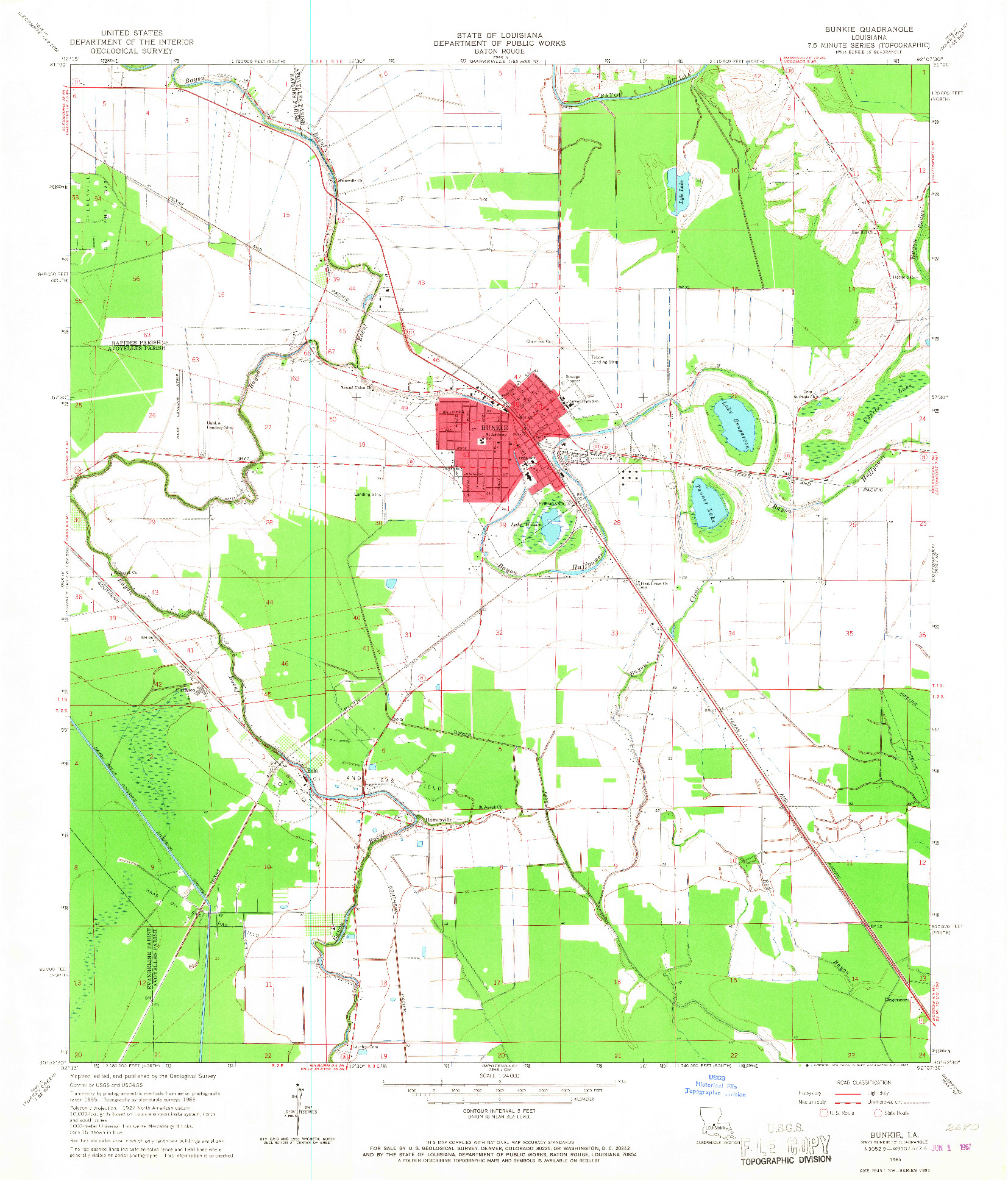 USGS 1:24000-SCALE QUADRANGLE FOR BUNKIE, LA 1965