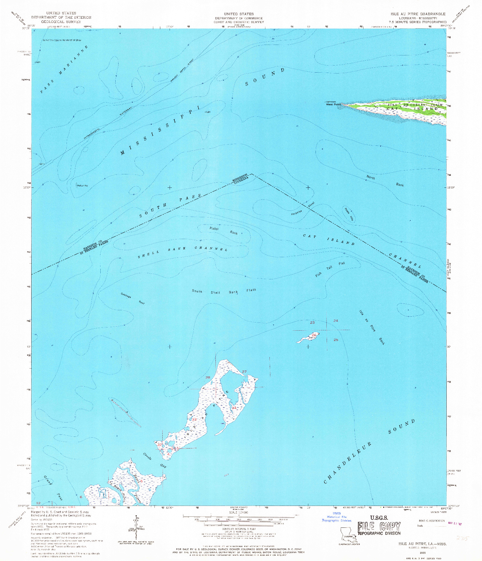 USGS 1:24000-SCALE QUADRANGLE FOR ISLE AU PITRE, LA 1955