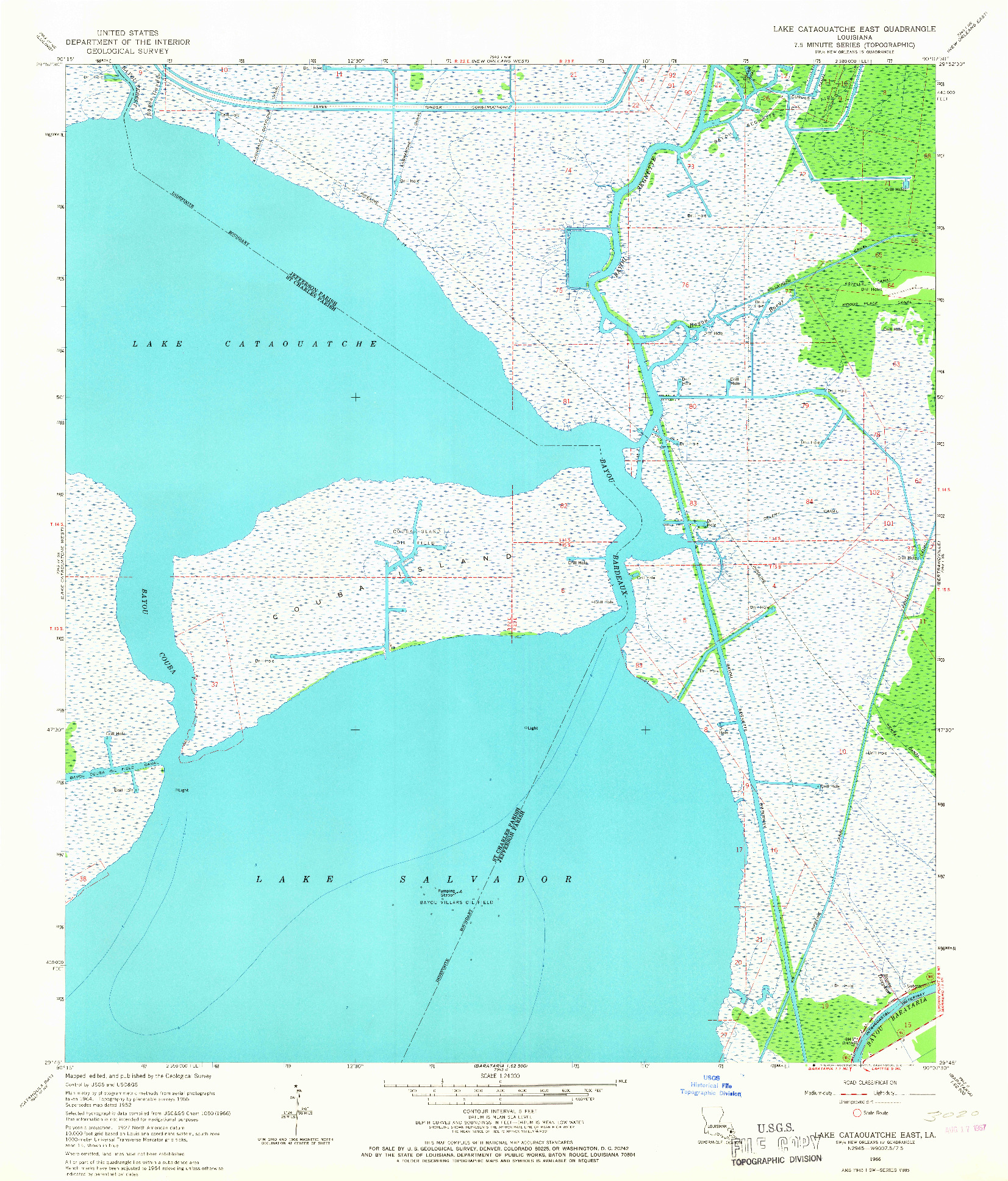USGS 1:24000-SCALE QUADRANGLE FOR LAKE CATAOUATCHE EAST, LA 1966