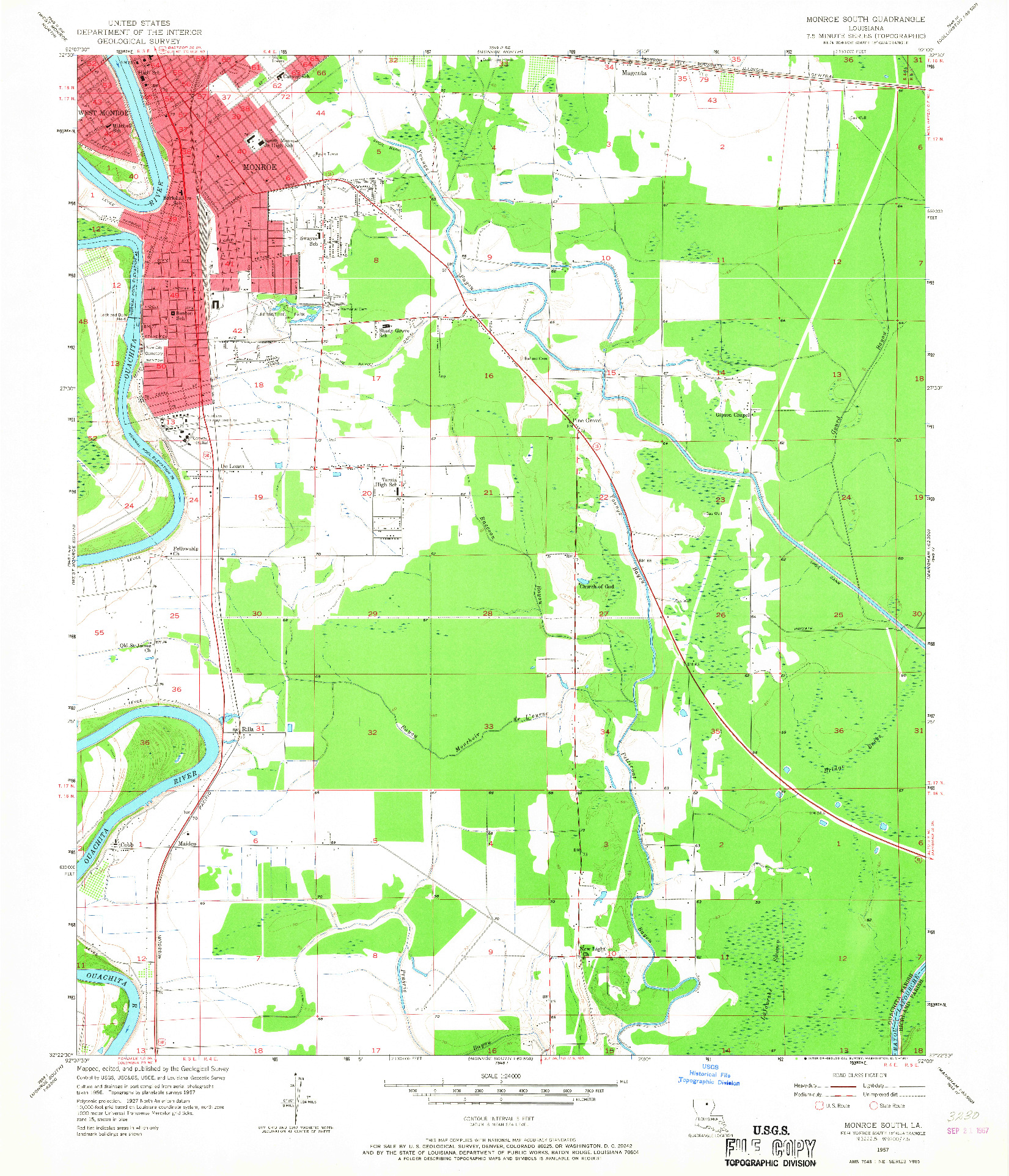 USGS 1:24000-SCALE QUADRANGLE FOR MONROE SOUTH, LA 1957