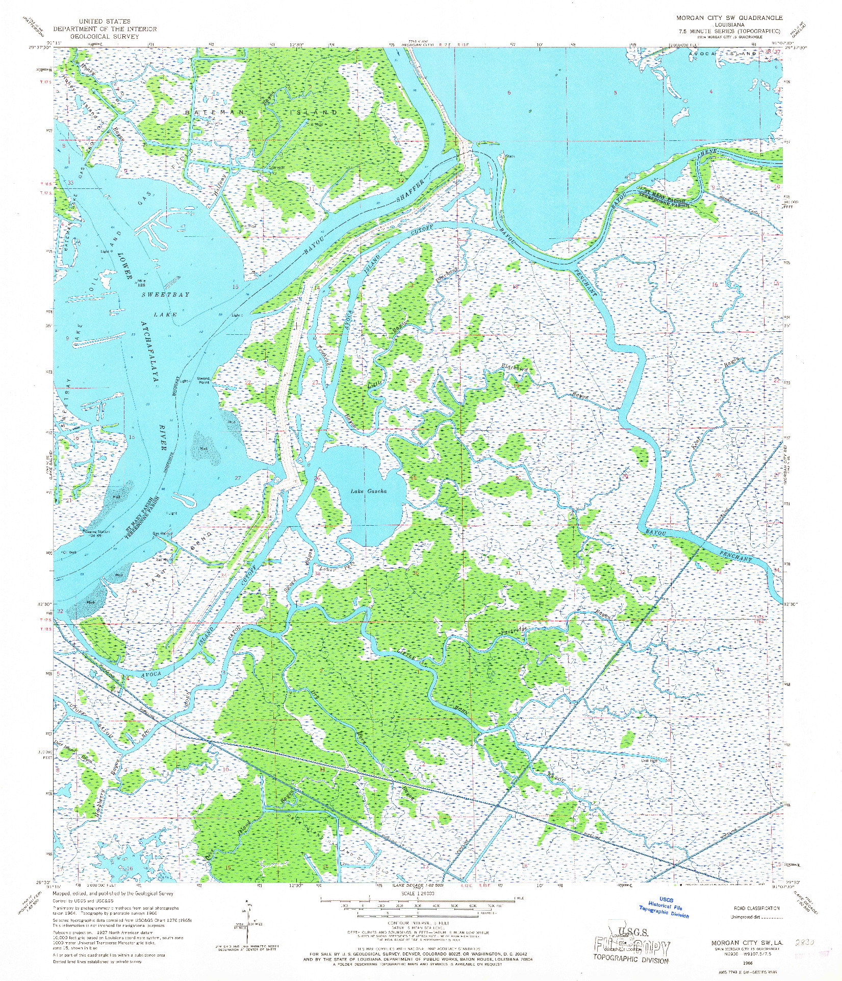 USGS 1:24000-SCALE QUADRANGLE FOR MORGAN CITY SW, LA 1966