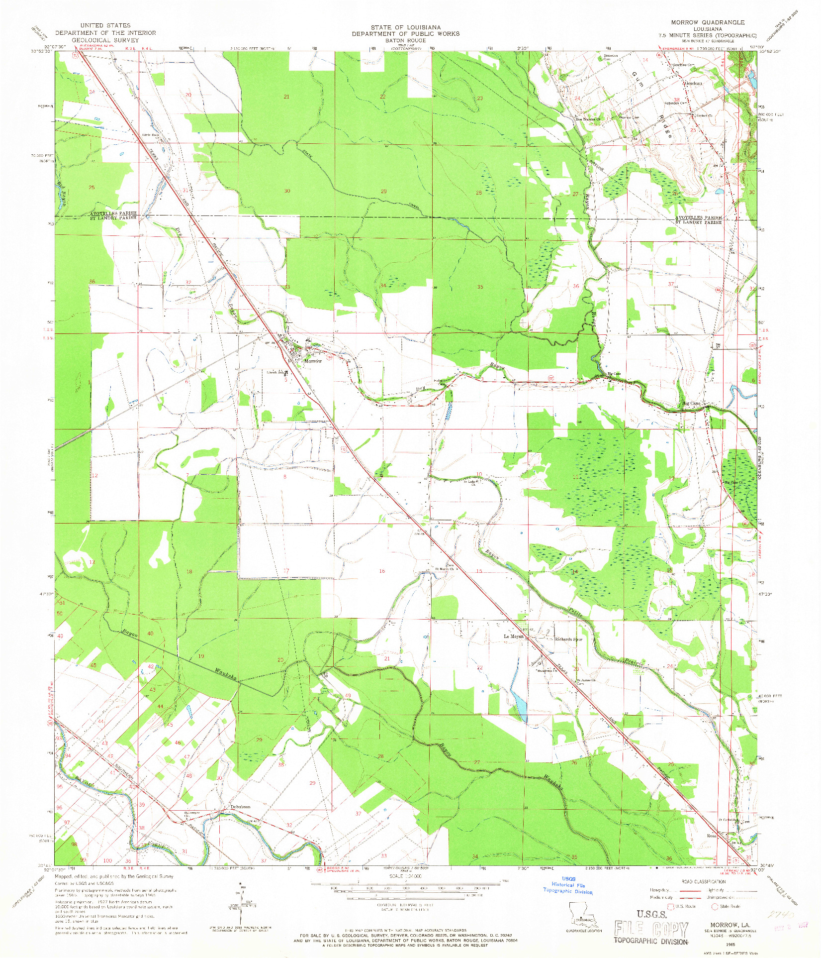 USGS 1:24000-SCALE QUADRANGLE FOR MORROW, LA 1965