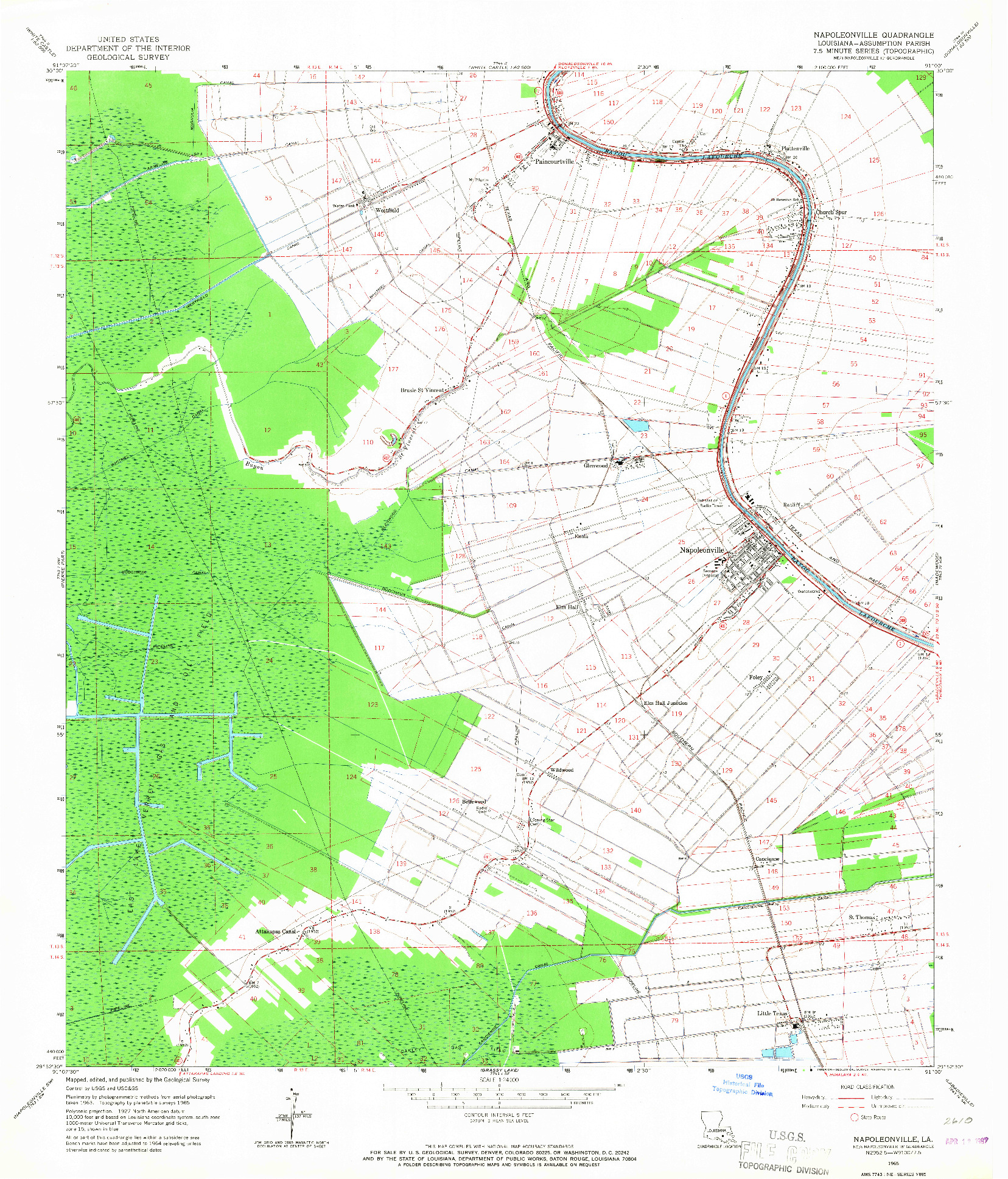 USGS 1:24000-SCALE QUADRANGLE FOR NAPOLEONVILLE, LA 1965