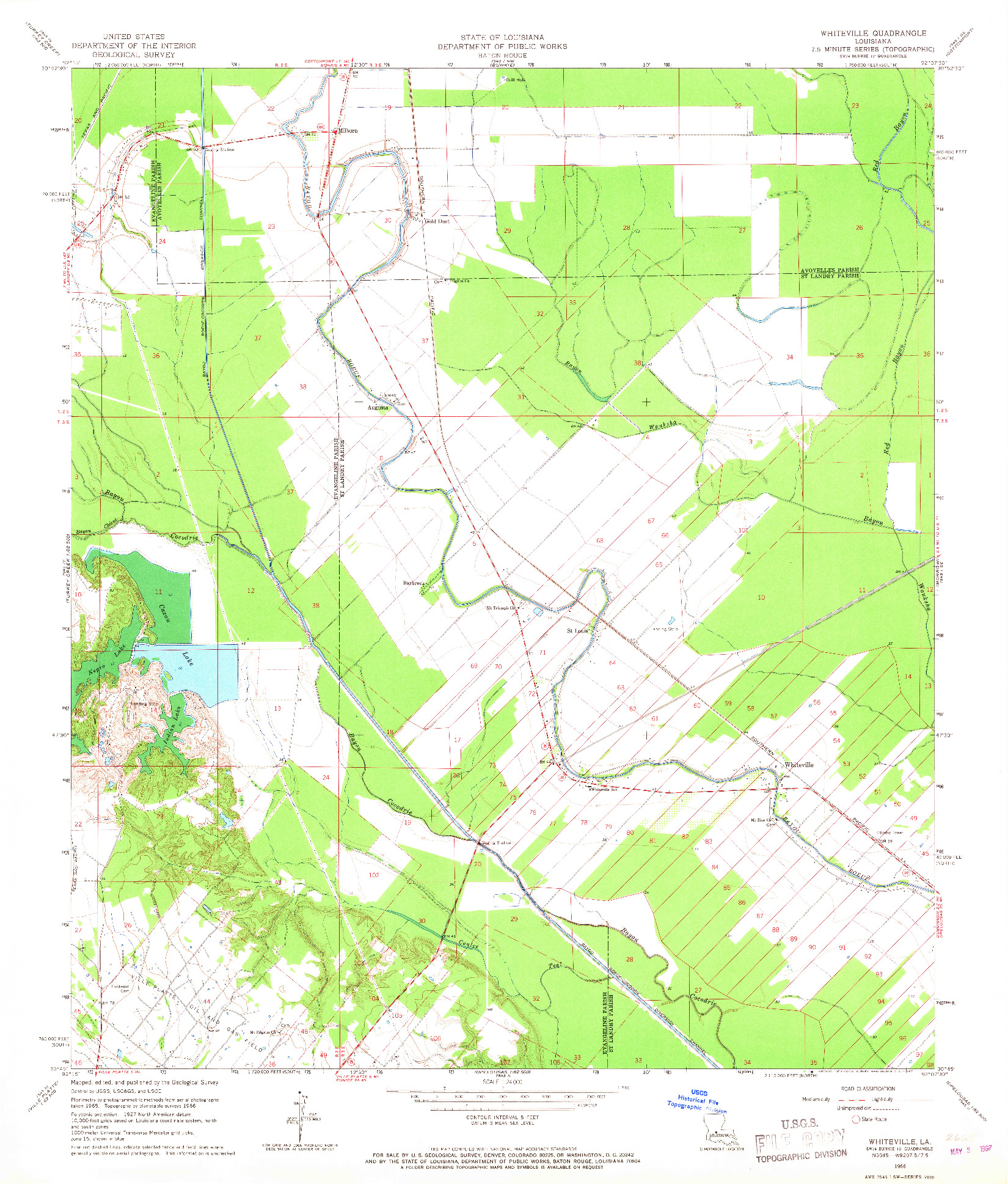 USGS 1:24000-SCALE QUADRANGLE FOR WHITEVILLE, LA 1966