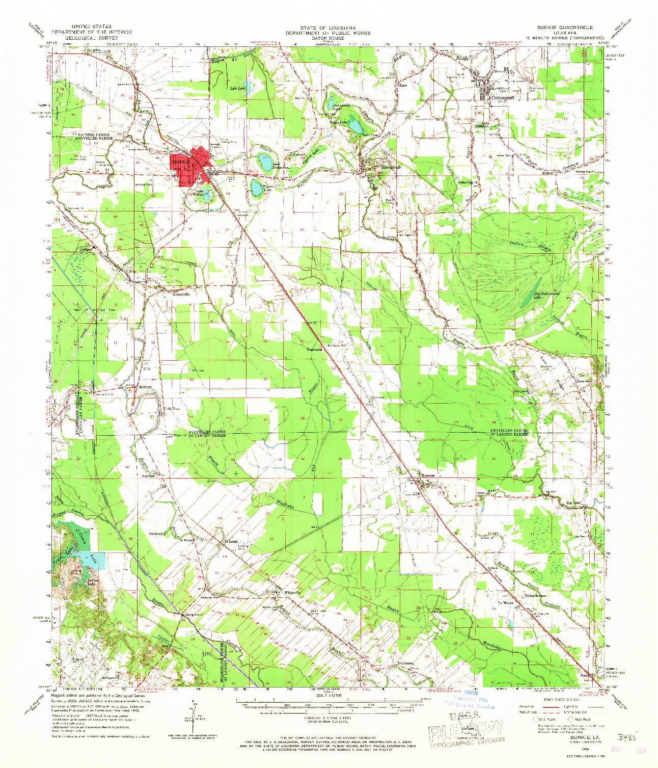 USGS 1:62500-SCALE QUADRANGLE FOR BUNKIE, LA 1966