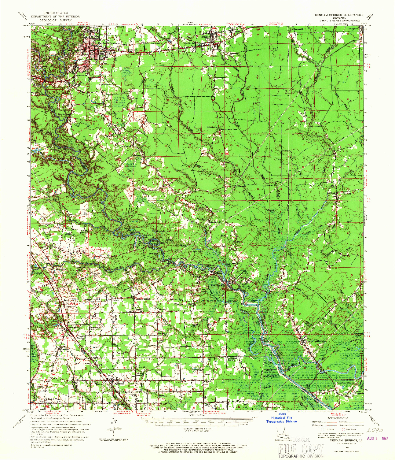 USGS 1:62500-SCALE QUADRANGLE FOR DENHAM SPRINGS, LA 1963