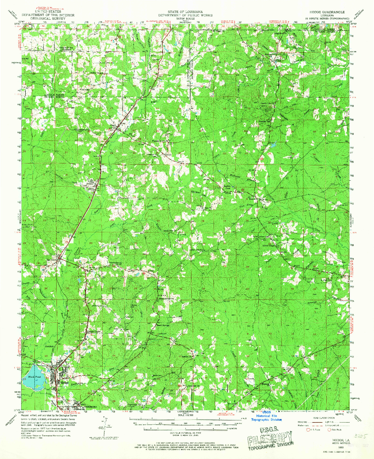 USGS 1:62500-SCALE QUADRANGLE FOR HODGE, LA 1953