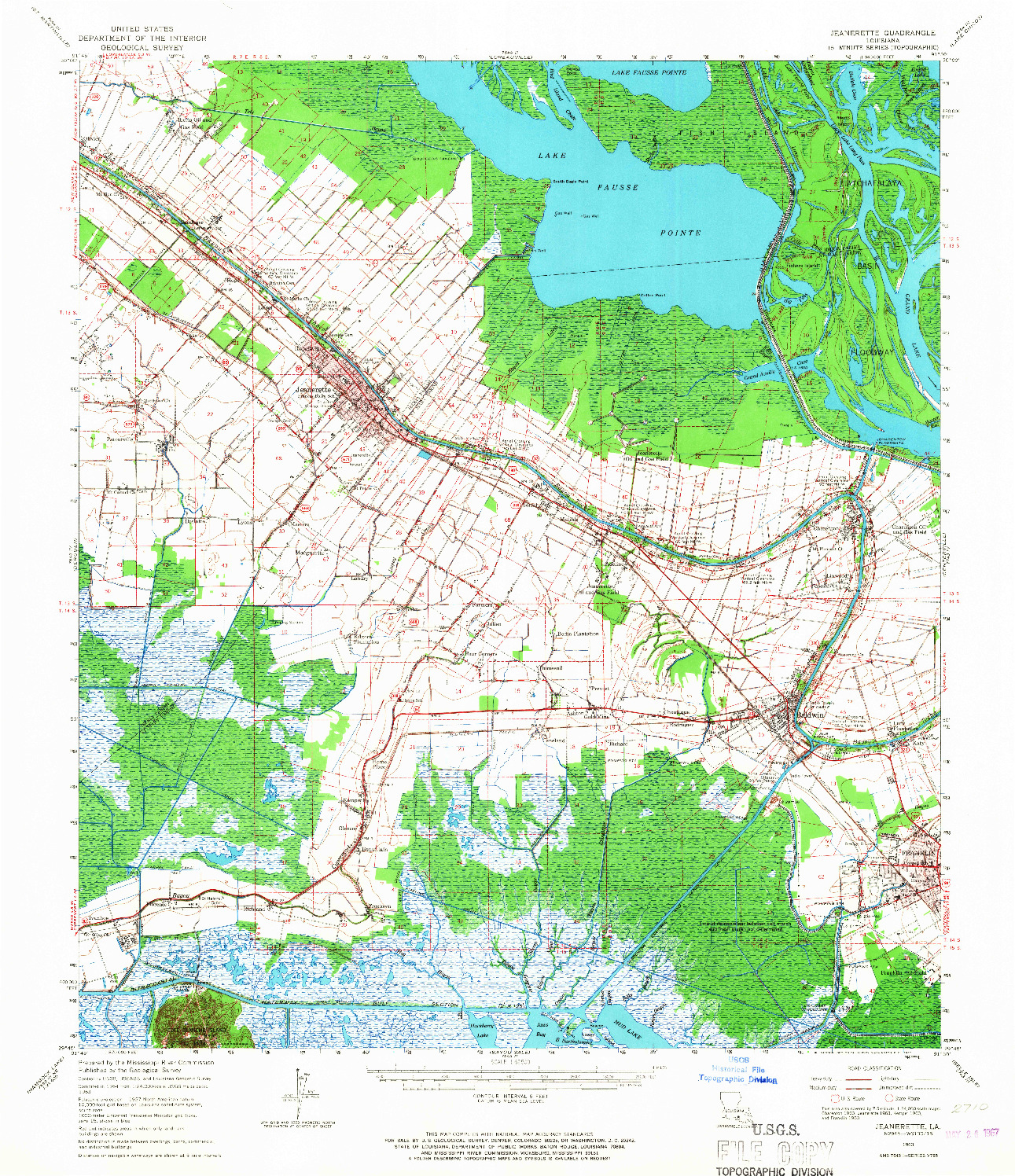 USGS 1:62500-SCALE QUADRANGLE FOR JEANERETTE, LA 1963