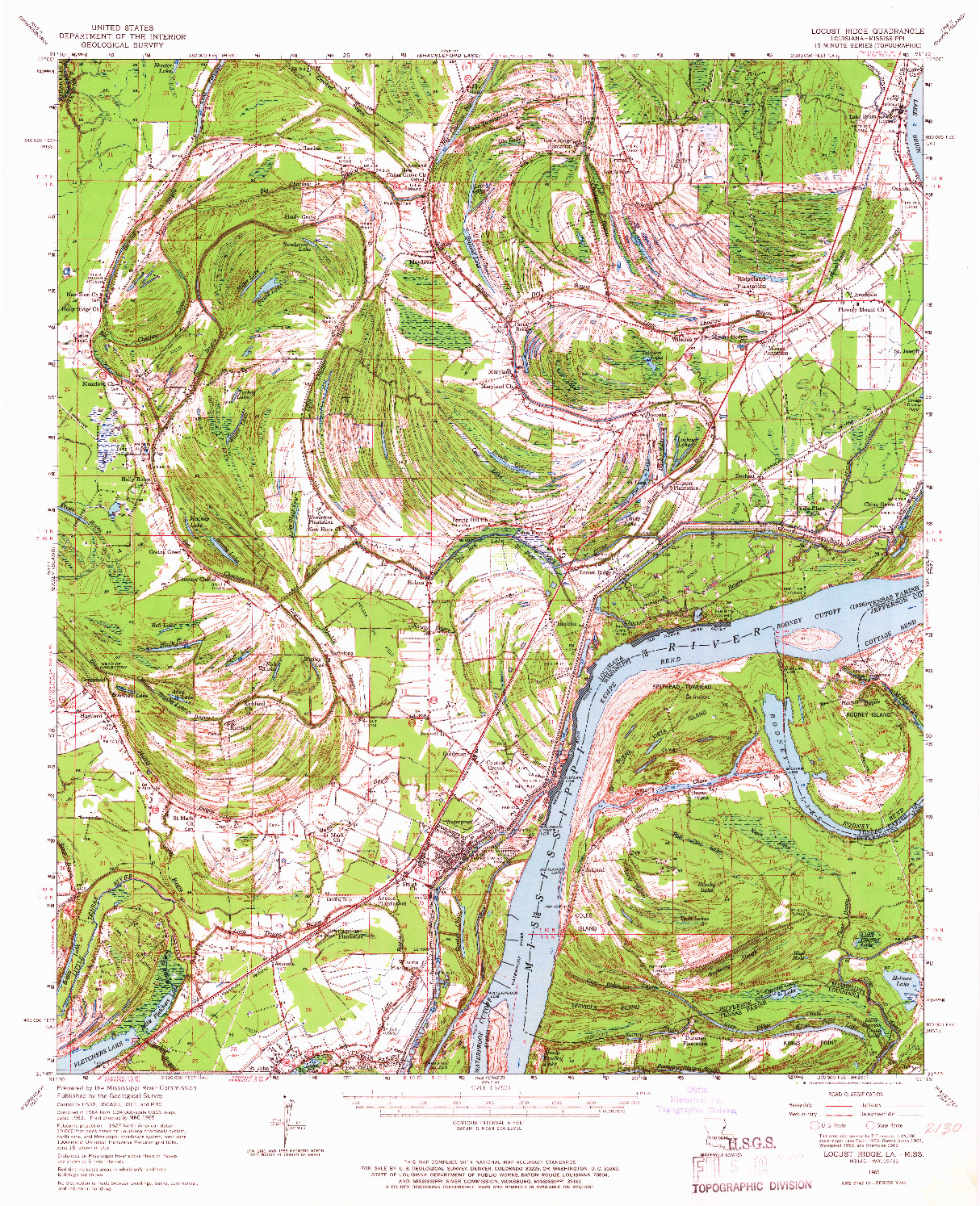 USGS 1:62500-SCALE QUADRANGLE FOR LOCUST RIDGE, LA 1965
