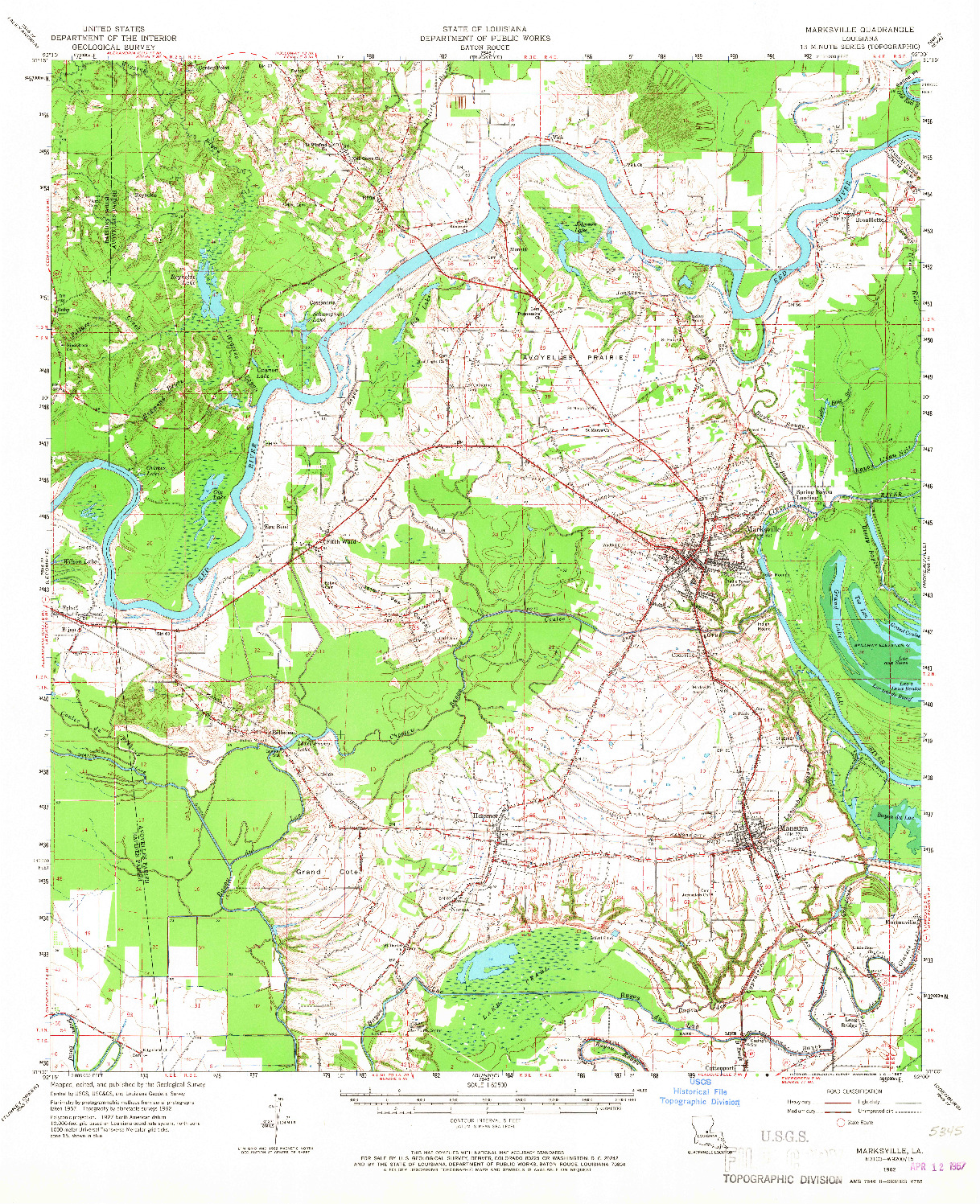 USGS 1:62500-SCALE QUADRANGLE FOR MARKSVILLE, LA 1962
