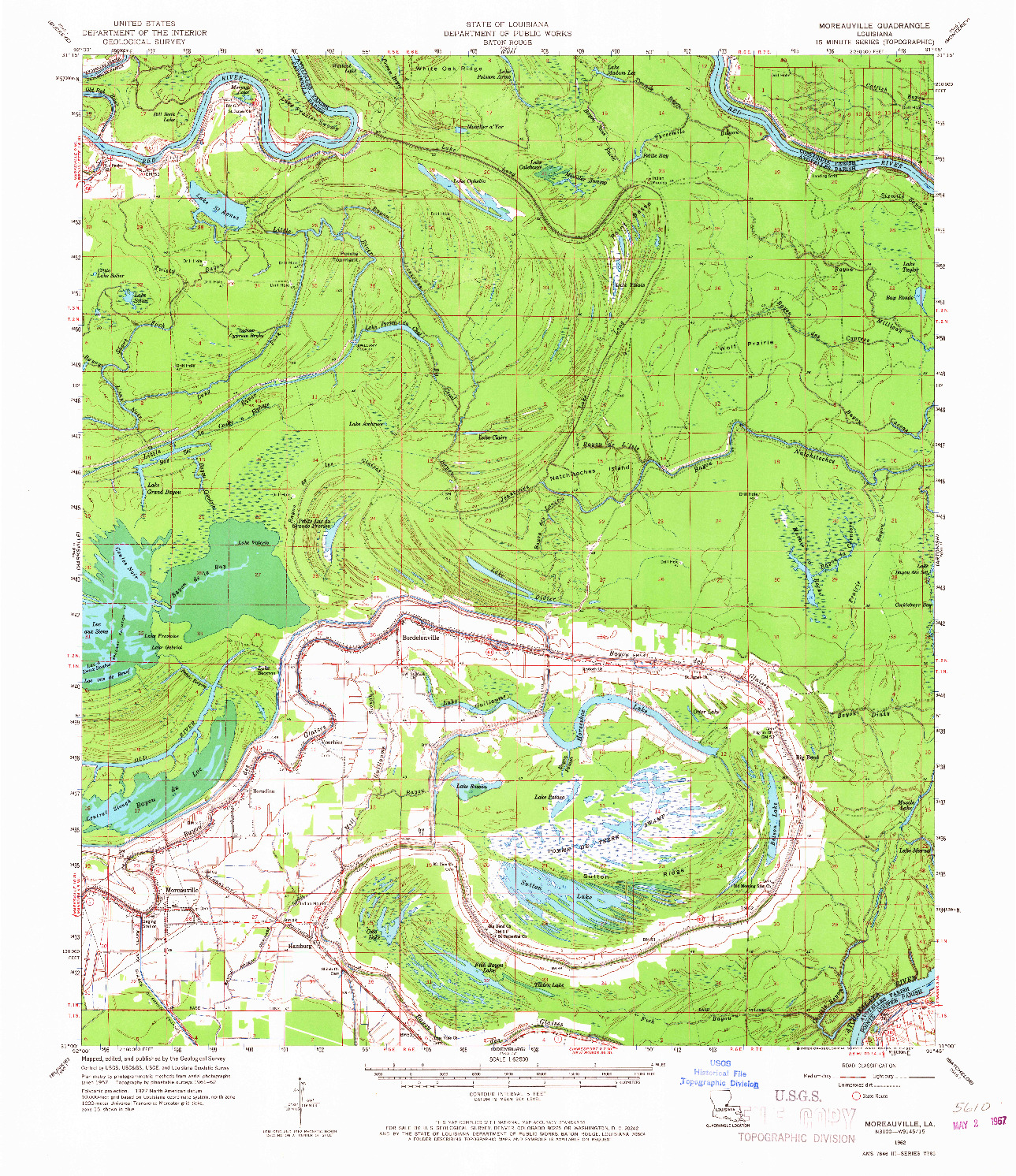 USGS 1:62500-SCALE QUADRANGLE FOR MOREAUVILLE, LA 1962