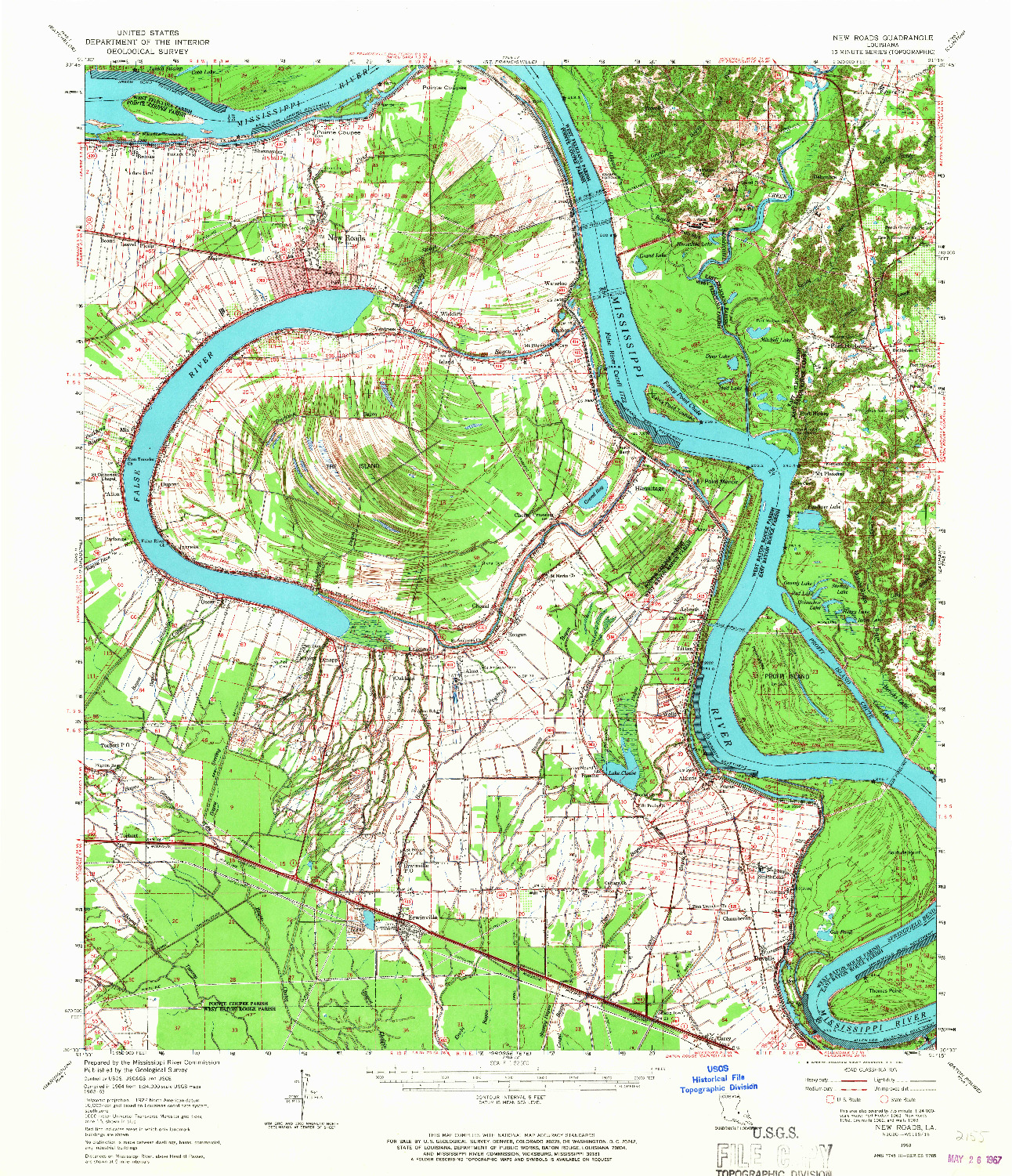 USGS 1:62500-SCALE QUADRANGLE FOR NEW ROADS, LA 1963