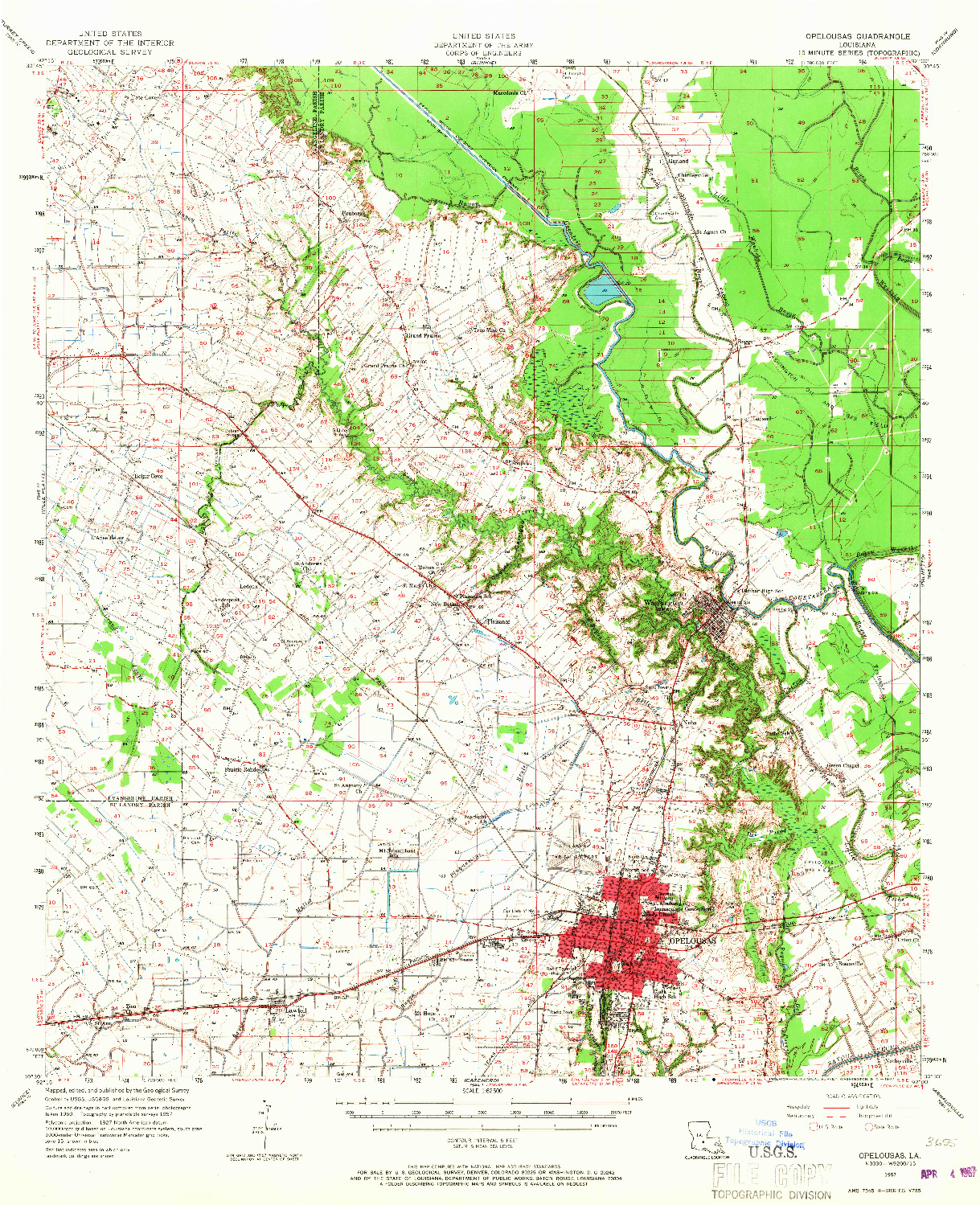 USGS 1:62500-SCALE QUADRANGLE FOR OPELOUSAS, LA 1957