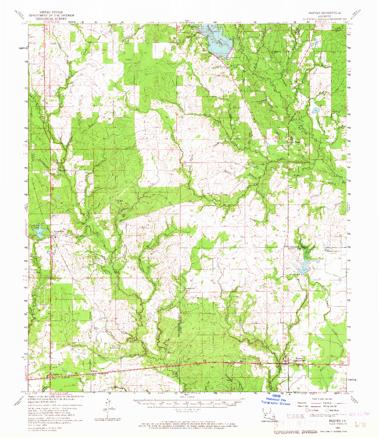 USGS 1:62500-SCALE QUADRANGLE FOR REEVES, LA 1961