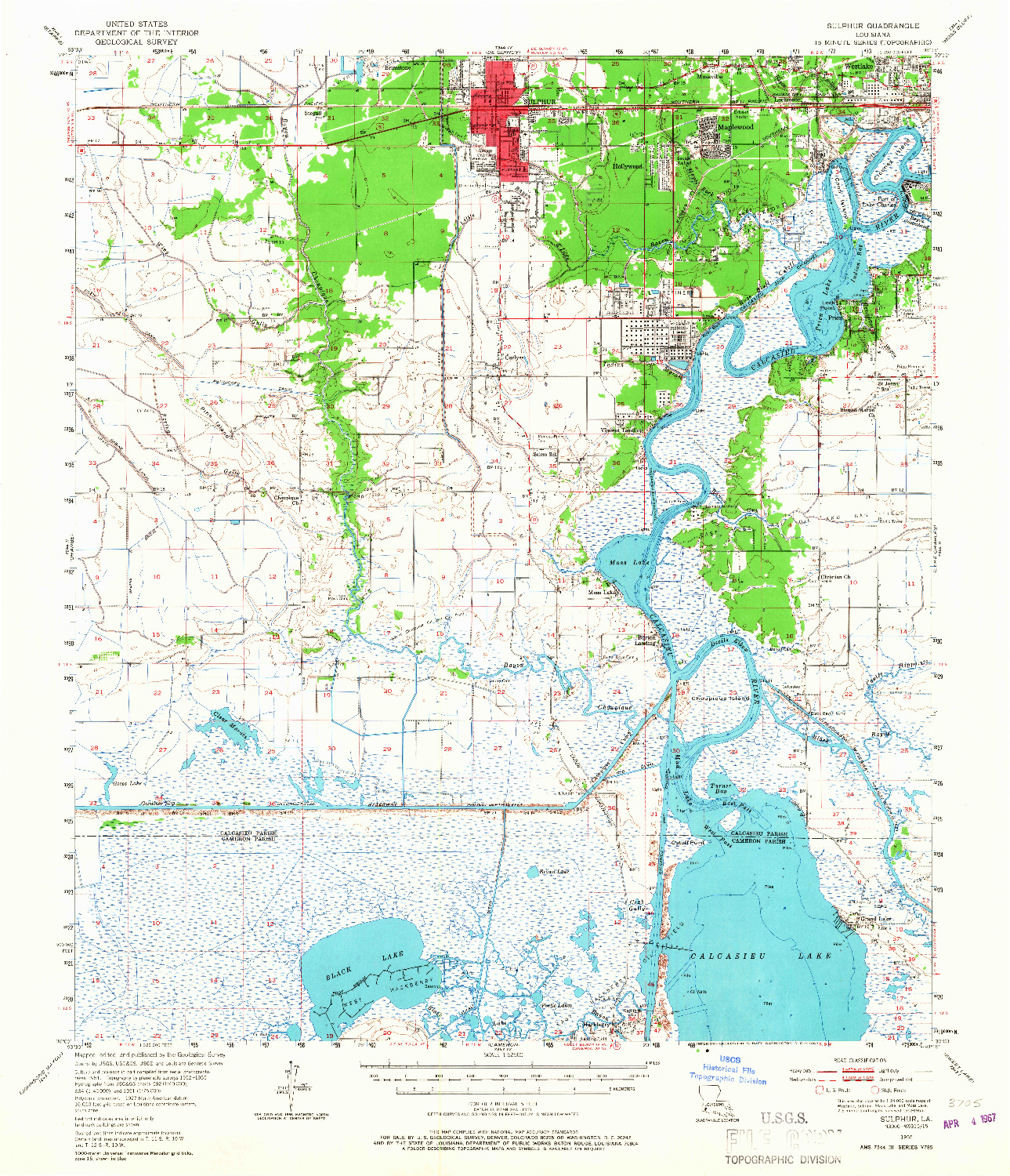 USGS 1:62500-SCALE QUADRANGLE FOR SULPHUR, LA 1955