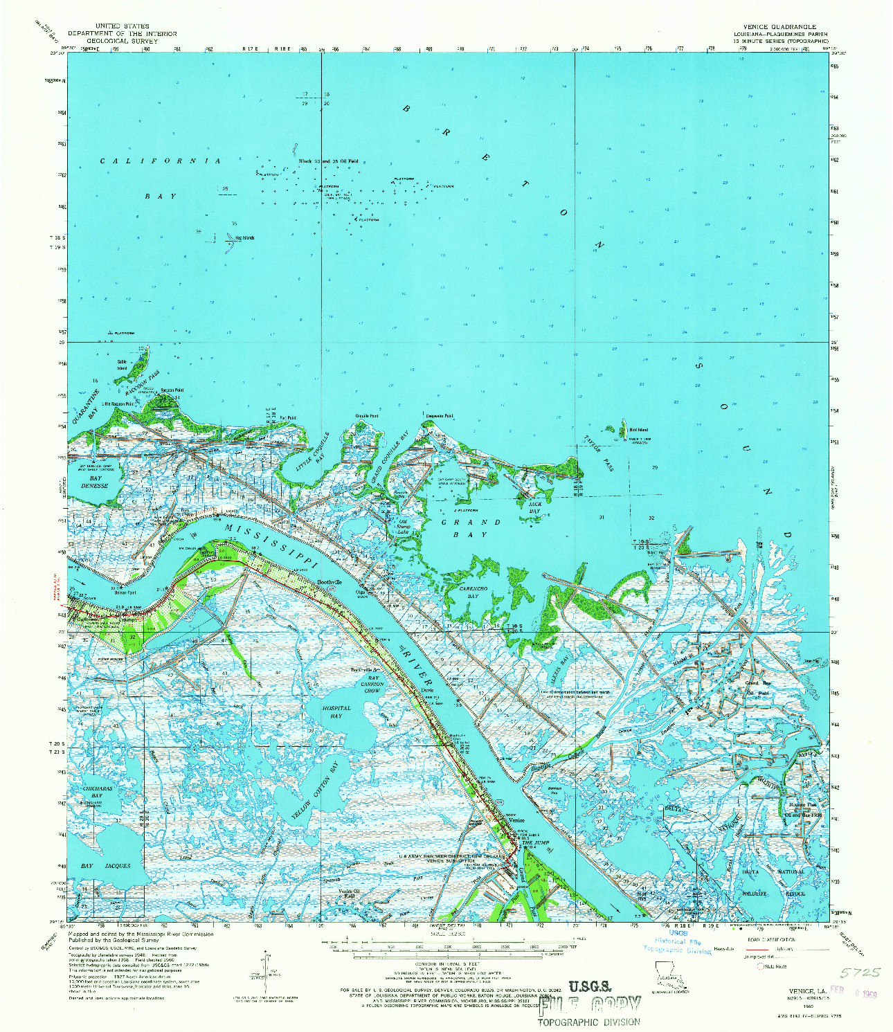 USGS 1:62500-SCALE QUADRANGLE FOR VENICE, LA 1960