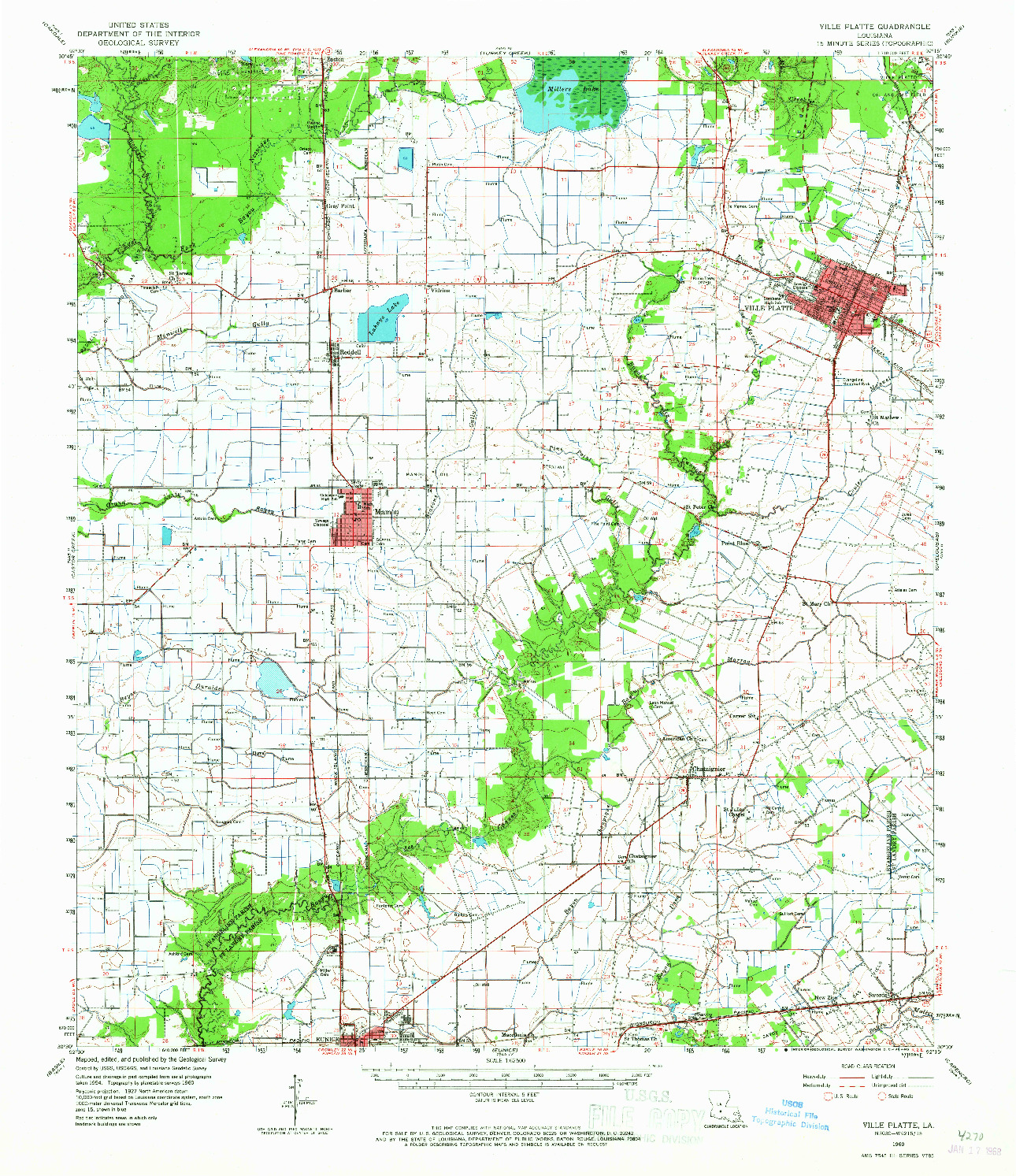 USGS 1:62500-SCALE QUADRANGLE FOR VILLE PLATTE, LA 1960