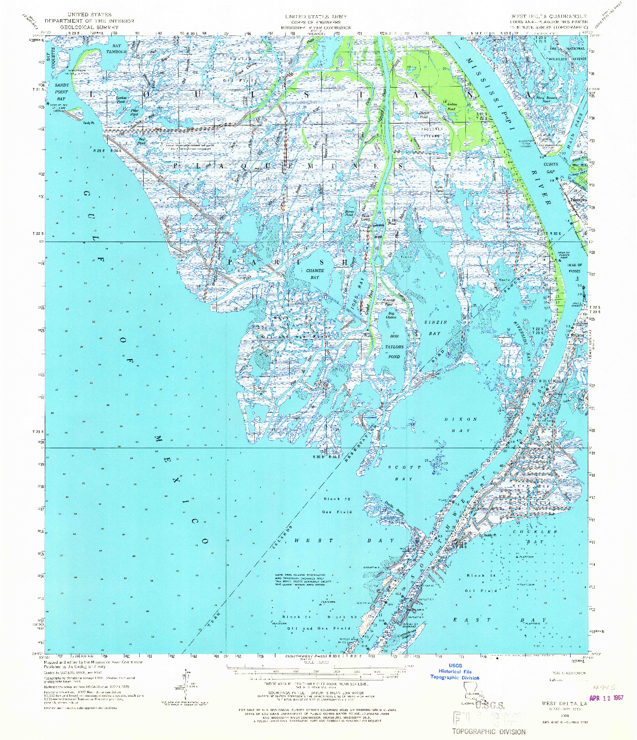 USGS 1:62500-SCALE QUADRANGLE FOR WEST DELTA, LA 1958