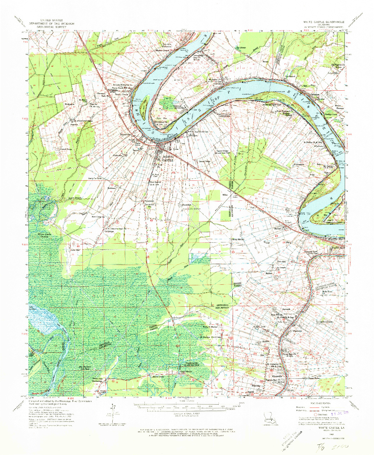 USGS 1:62500-SCALE QUADRANGLE FOR WHITE CASTLE, LA 1963