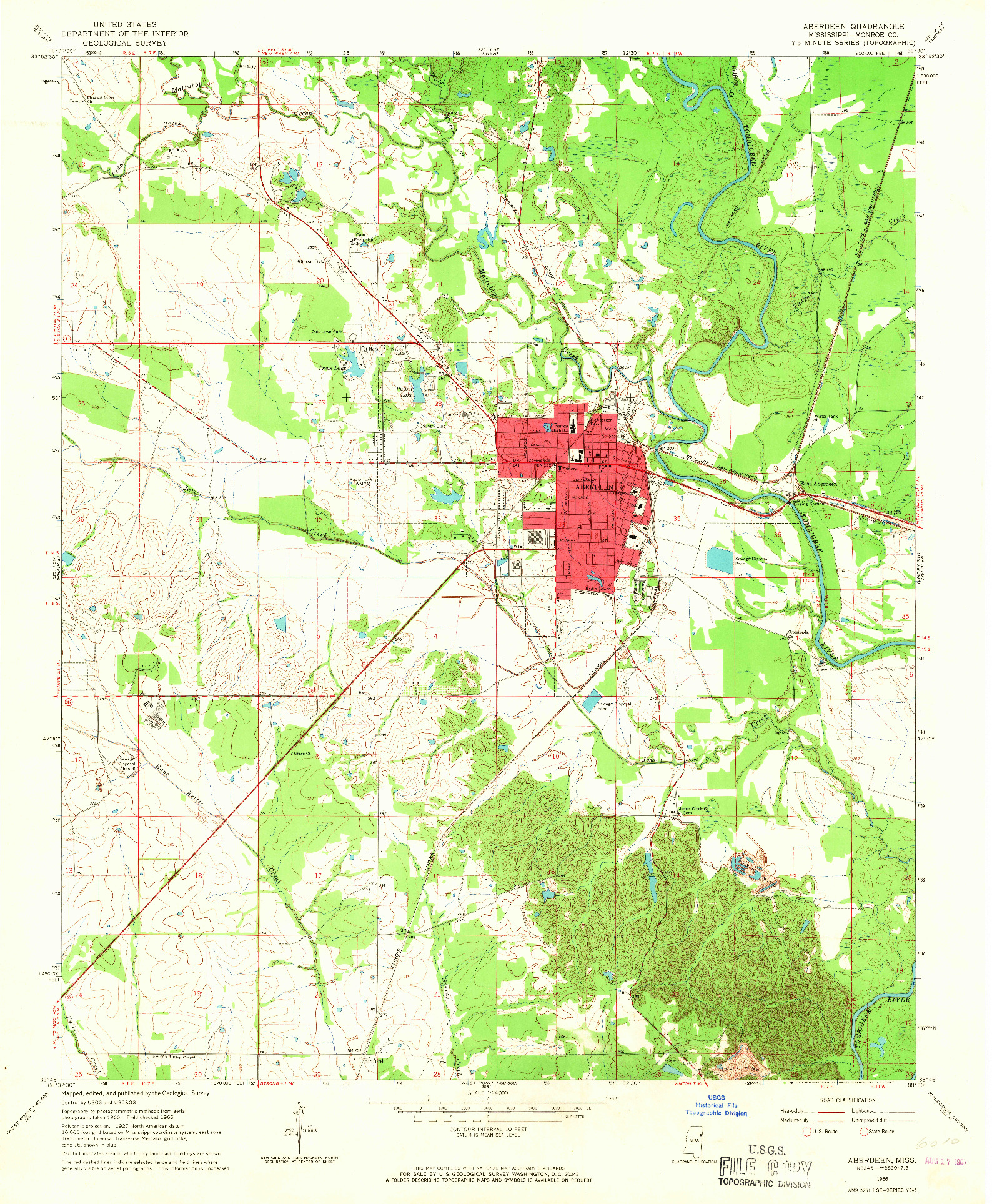 USGS 1:24000-SCALE QUADRANGLE FOR ABERDEEN, MS 1966