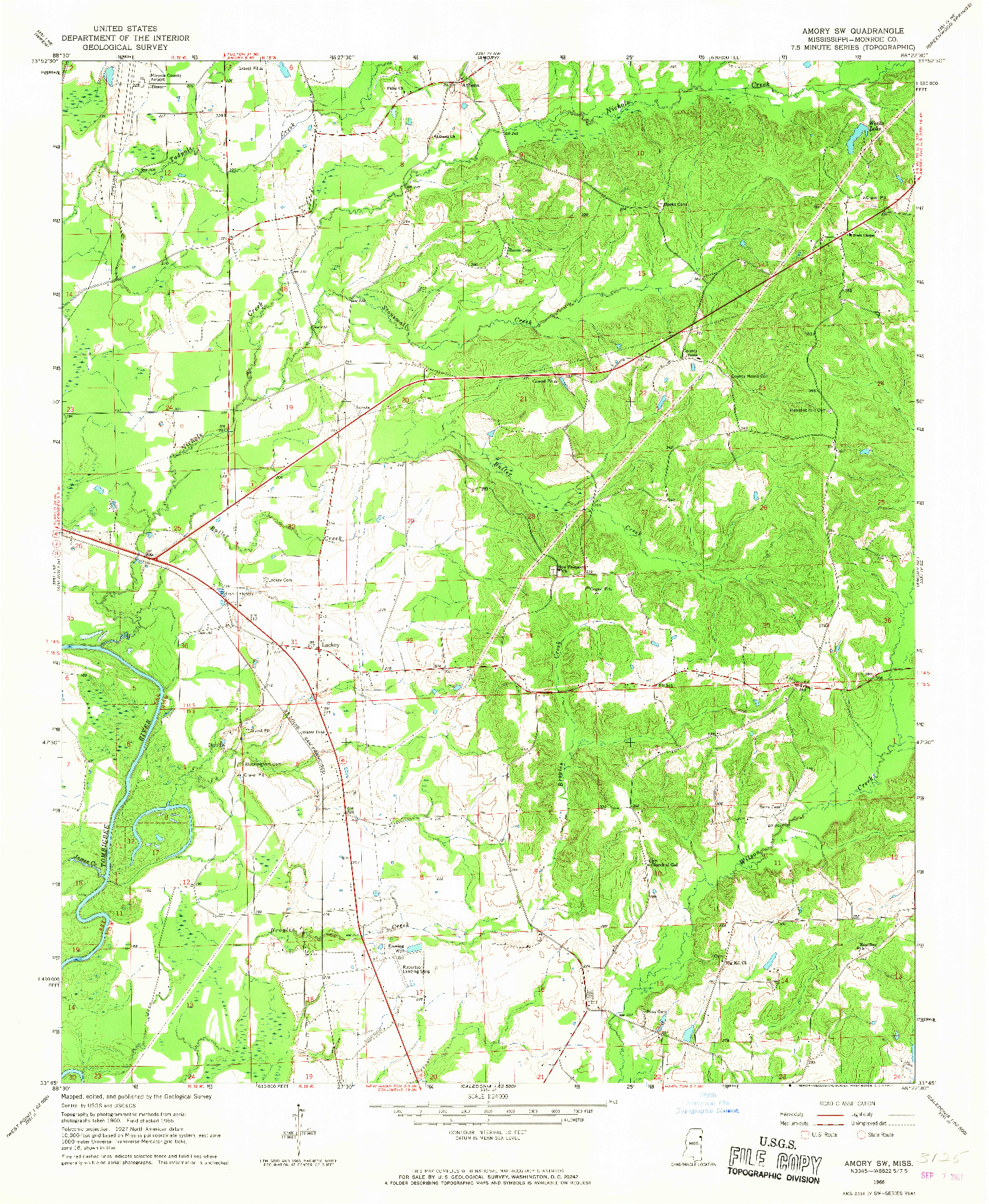 USGS 1:24000-SCALE QUADRANGLE FOR AMORY SW, MS 1966