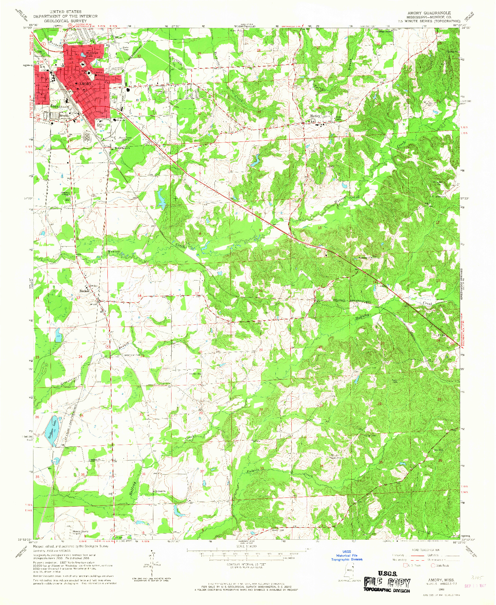 USGS 1:24000-SCALE QUADRANGLE FOR AMORY, MS 1966