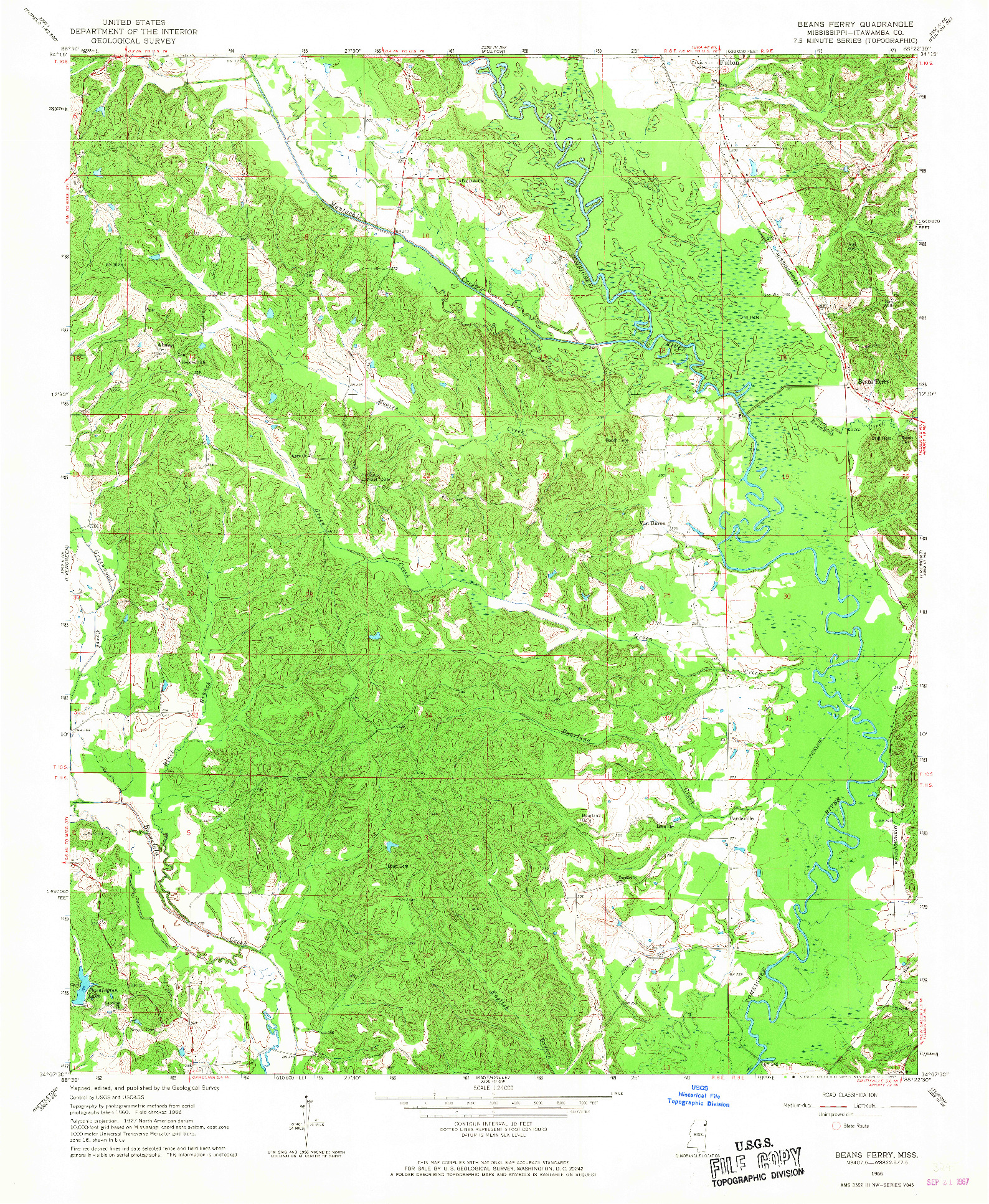 USGS 1:24000-SCALE QUADRANGLE FOR BEANS FERRY, MS 1966