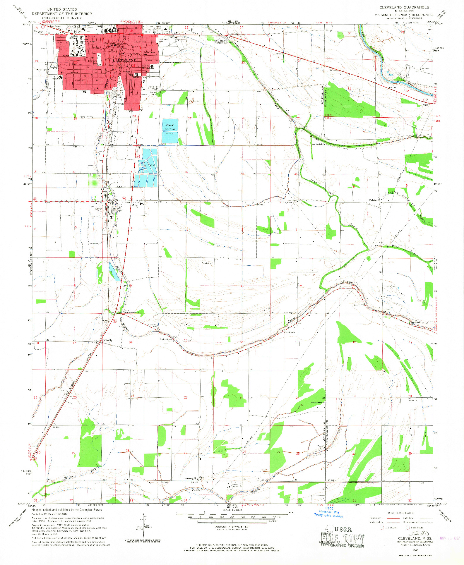 USGS 1:24000-SCALE QUADRANGLE FOR CLEVELAND, MS 1966