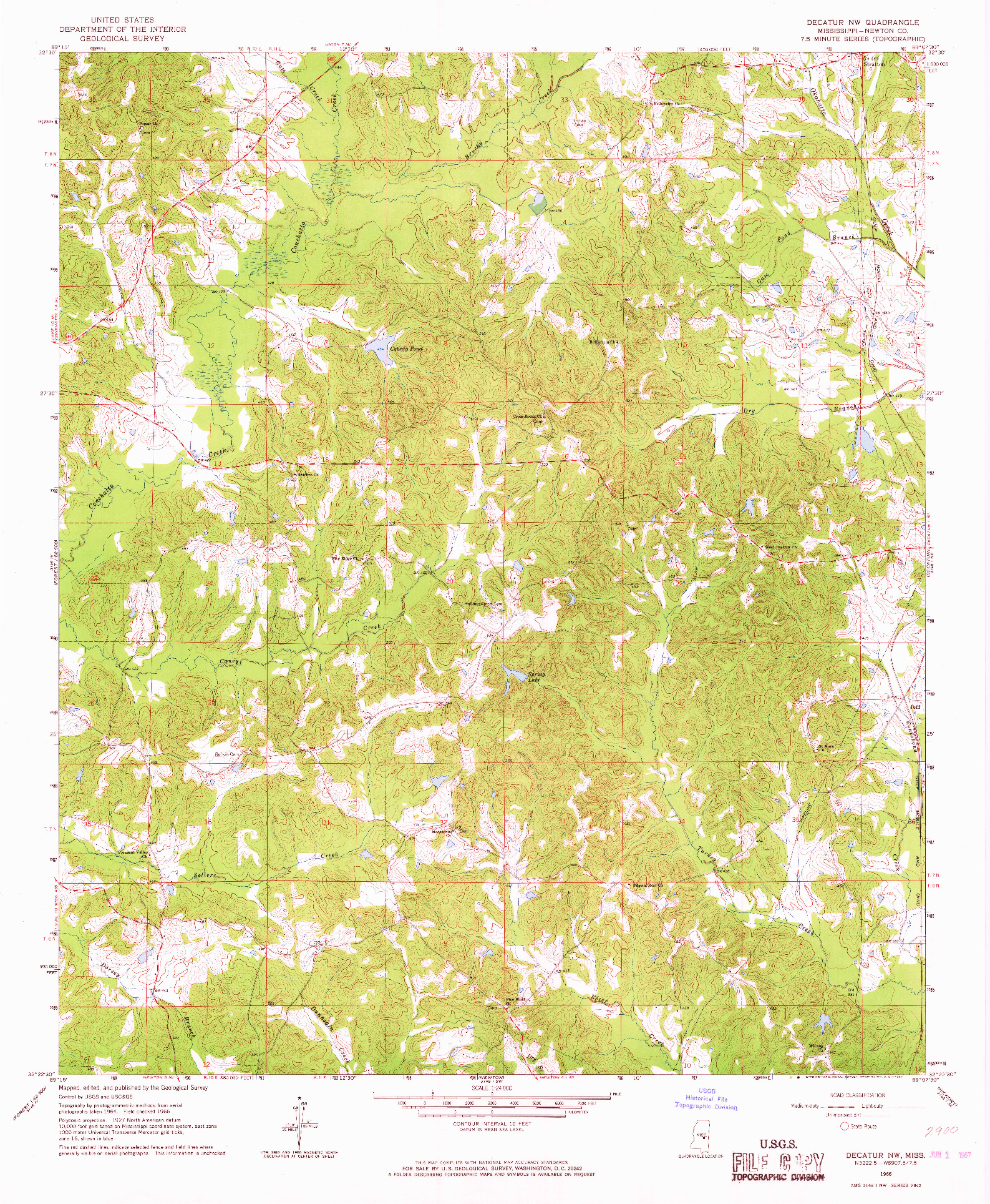 USGS 1:24000-SCALE QUADRANGLE FOR DECATUR NW, MS 1966