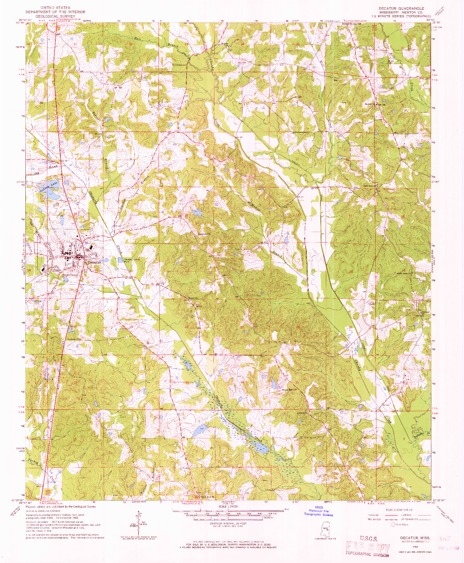 USGS 1:24000-SCALE QUADRANGLE FOR DECATUR, MS 1966