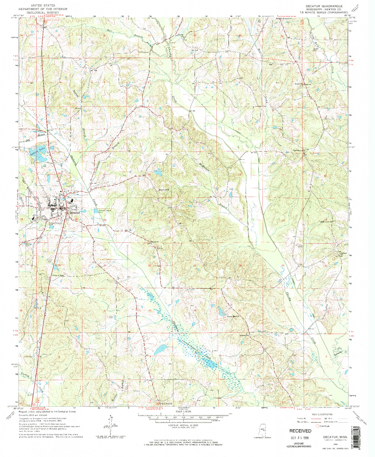 USGS 1:24000-SCALE QUADRANGLE FOR DECATUR, MS 1966