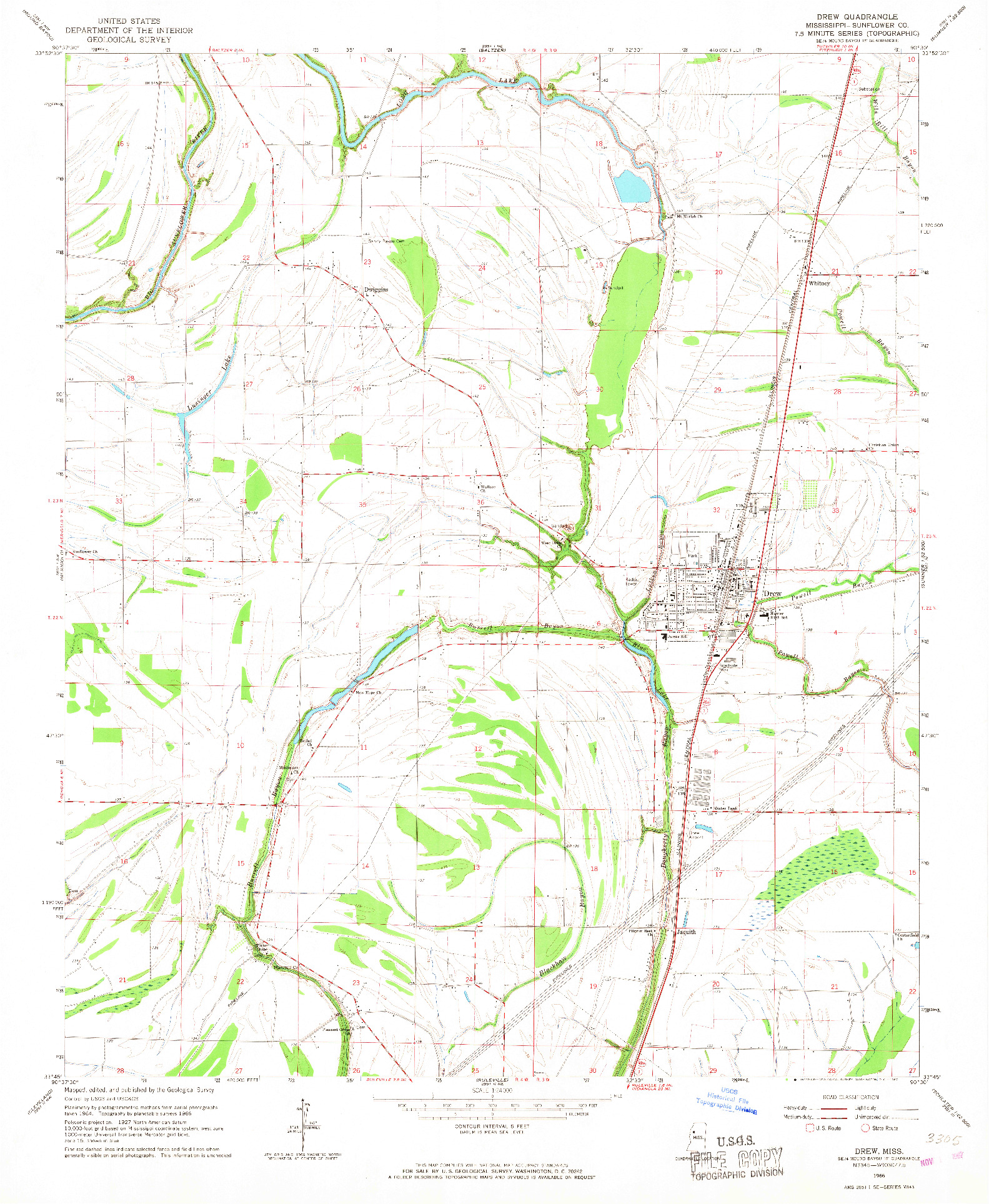 USGS 1:24000-SCALE QUADRANGLE FOR DREW, MS 1966