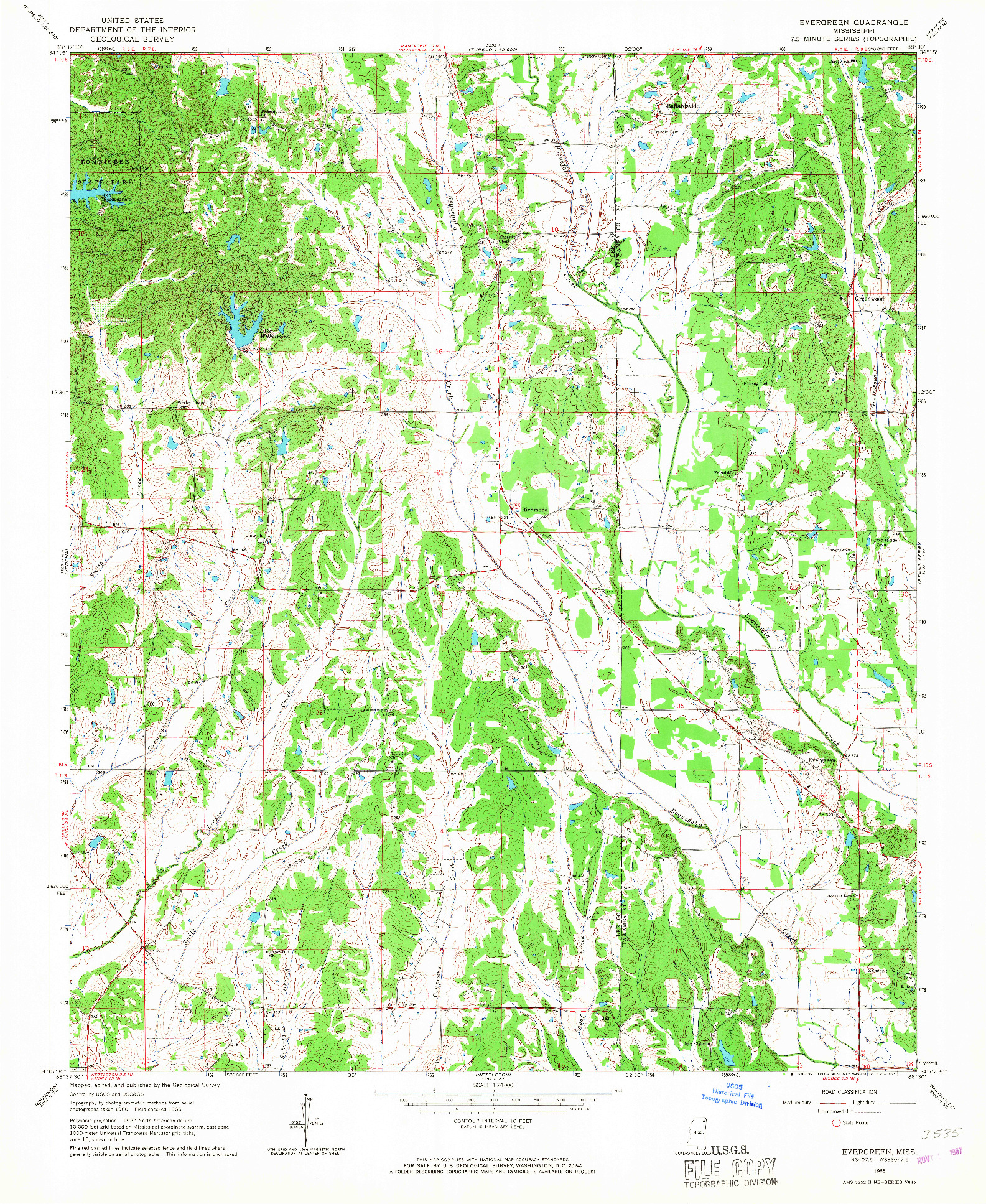 USGS 1:24000-SCALE QUADRANGLE FOR EVERGREEN, MS 1966