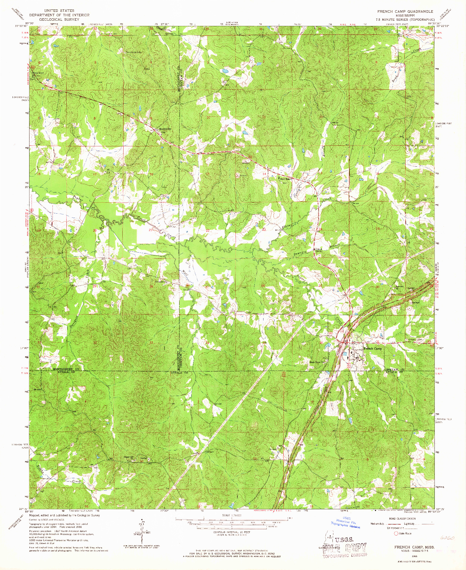 USGS 1:24000-SCALE QUADRANGLE FOR FRENCH CAMP, MS 1966
