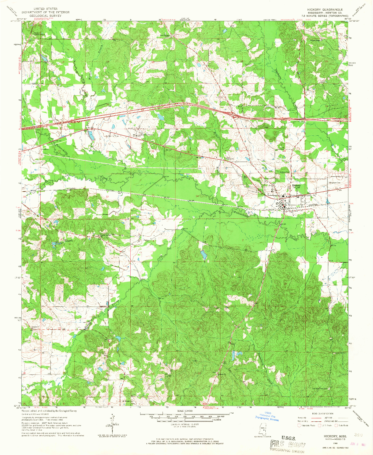 USGS 1:24000-SCALE QUADRANGLE FOR HICKORY, MS 1966