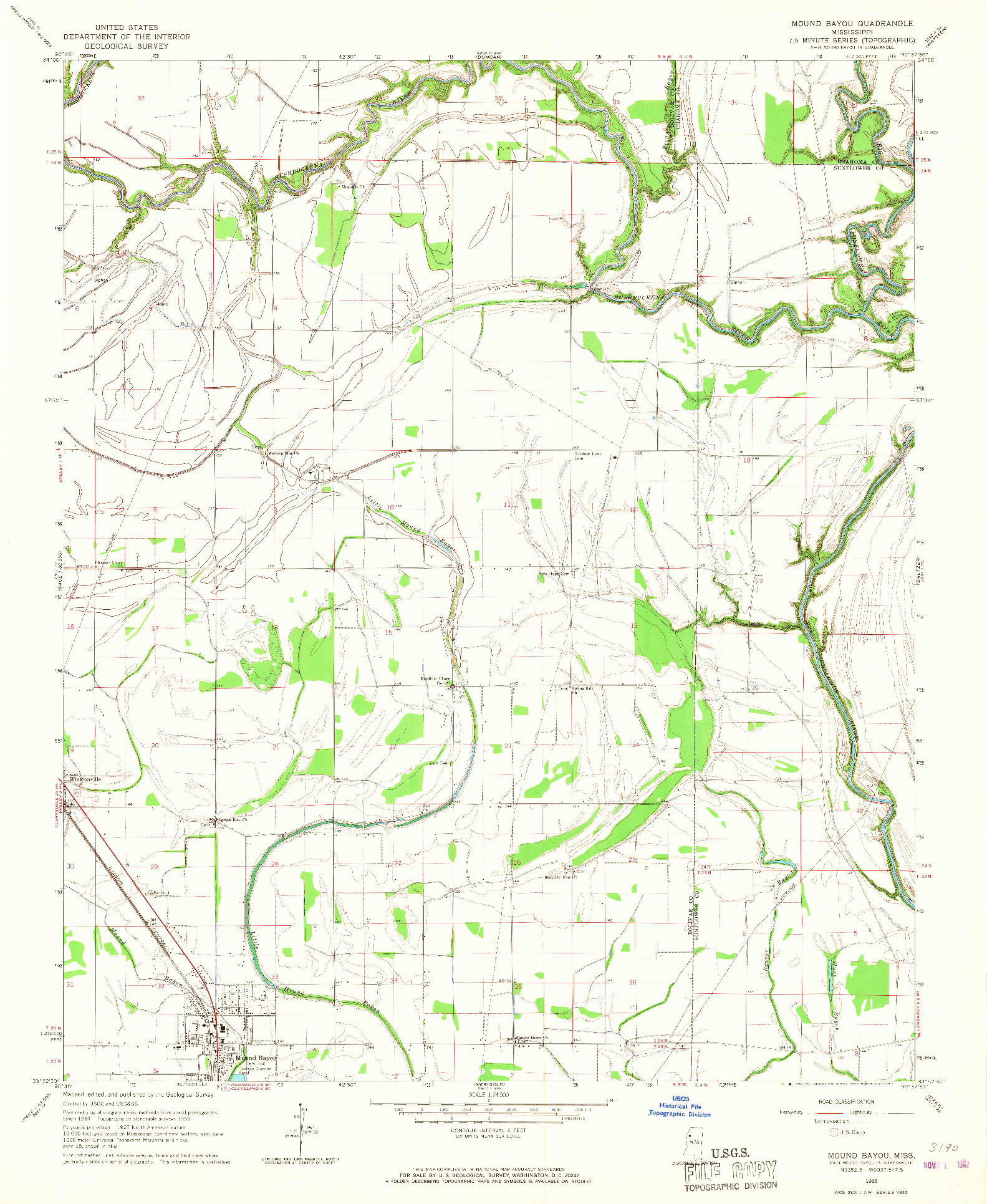 USGS 1:24000-SCALE QUADRANGLE FOR MOUND BAYOU, MS 1966