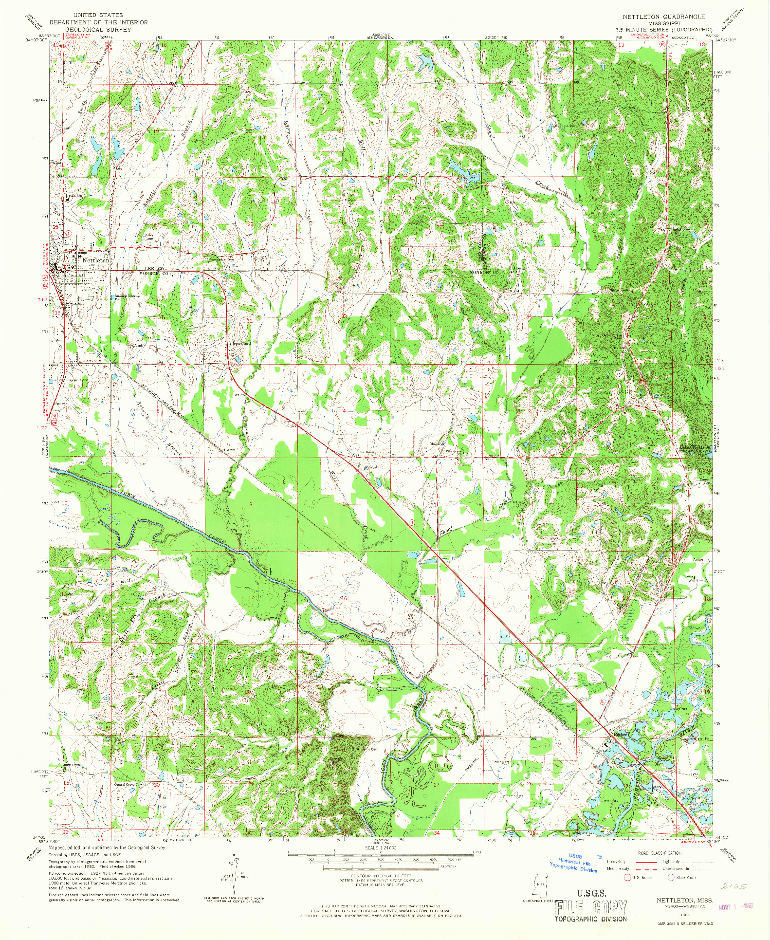 USGS 1:24000-SCALE QUADRANGLE FOR NETTLETON, MS 1966