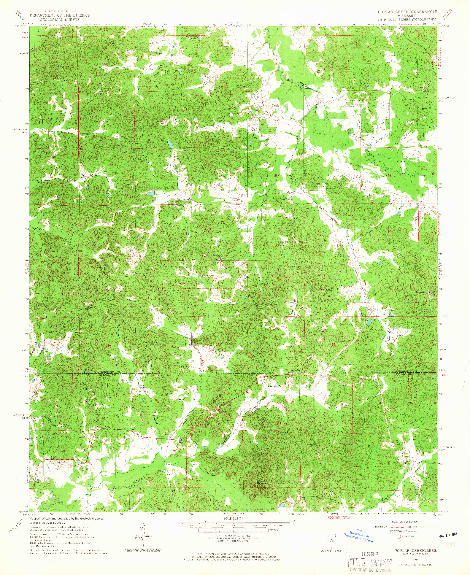 USGS 1:24000-SCALE QUADRANGLE FOR POPLAR CREEK, MS 1966