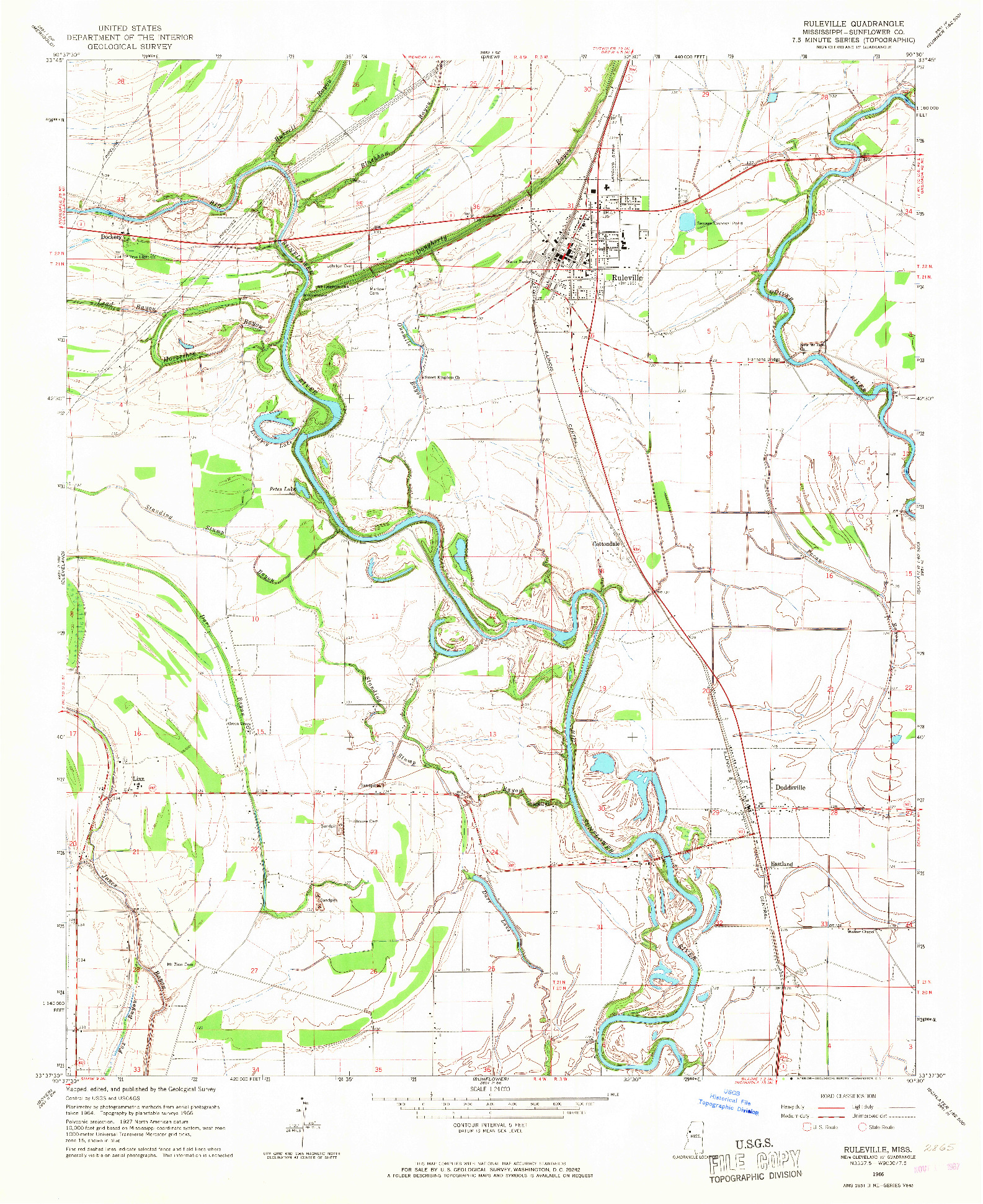 USGS 1:24000-SCALE QUADRANGLE FOR RULEVILLE, MS 1966