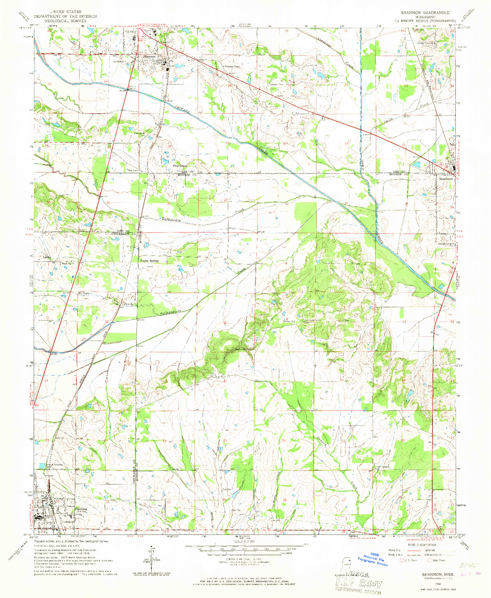 USGS 1:24000-SCALE QUADRANGLE FOR SHANNON, MS 1966