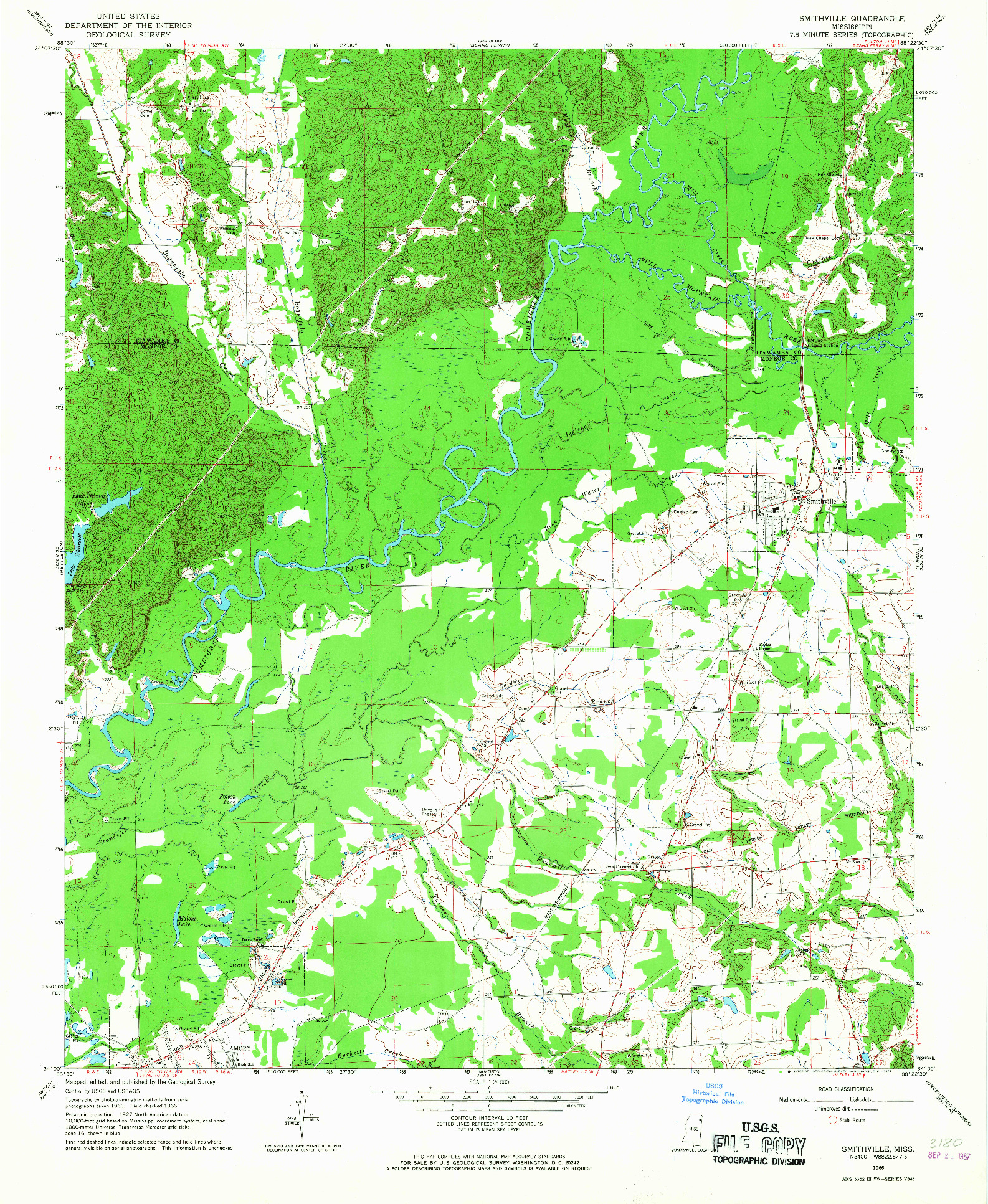 USGS 1:24000-SCALE QUADRANGLE FOR SMITHVILLE, MS 1966