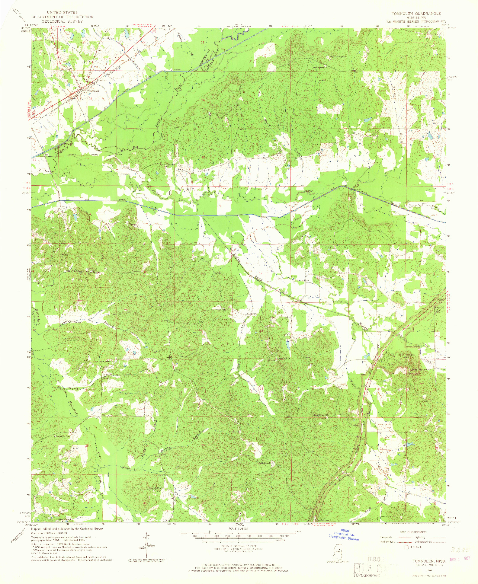 USGS 1:24000-SCALE QUADRANGLE FOR TOMNOLEN, MS 1966