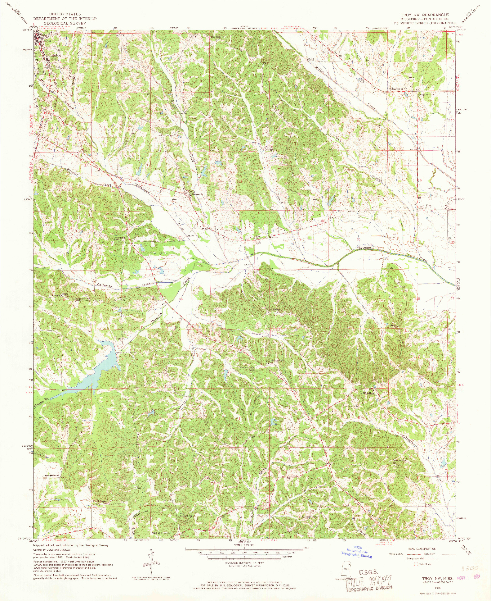 USGS 1:24000-SCALE QUADRANGLE FOR TROY NW, MS 1966